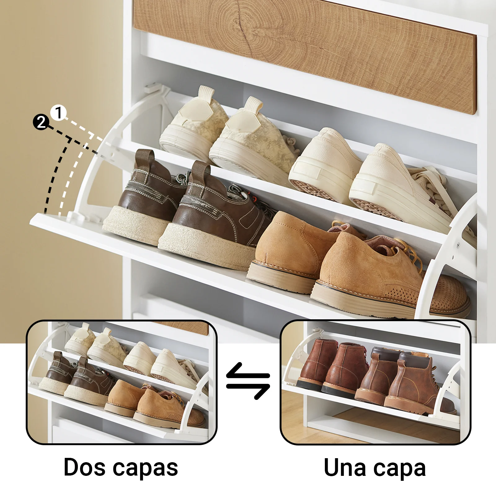 SoBuy FSR205-WN Zapatero Entrada con 2 Puertas Abatibles y Estante Blanco y Madera - Image 5