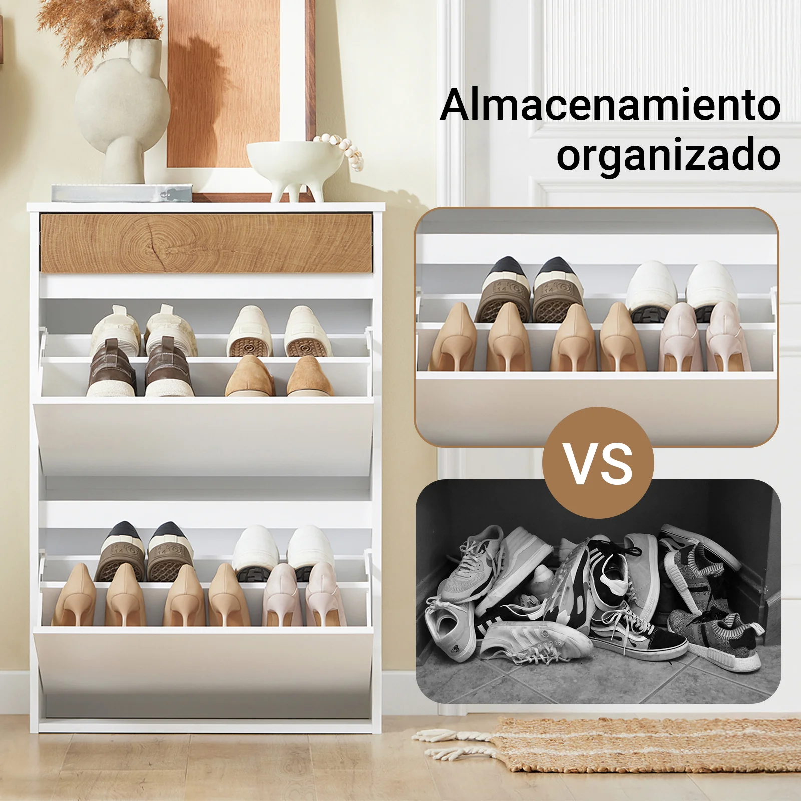 SoBuy FSR205-WN Zapatero Entrada con 2 Puertas Abatibles y Estante Blanco y Madera - Image 6