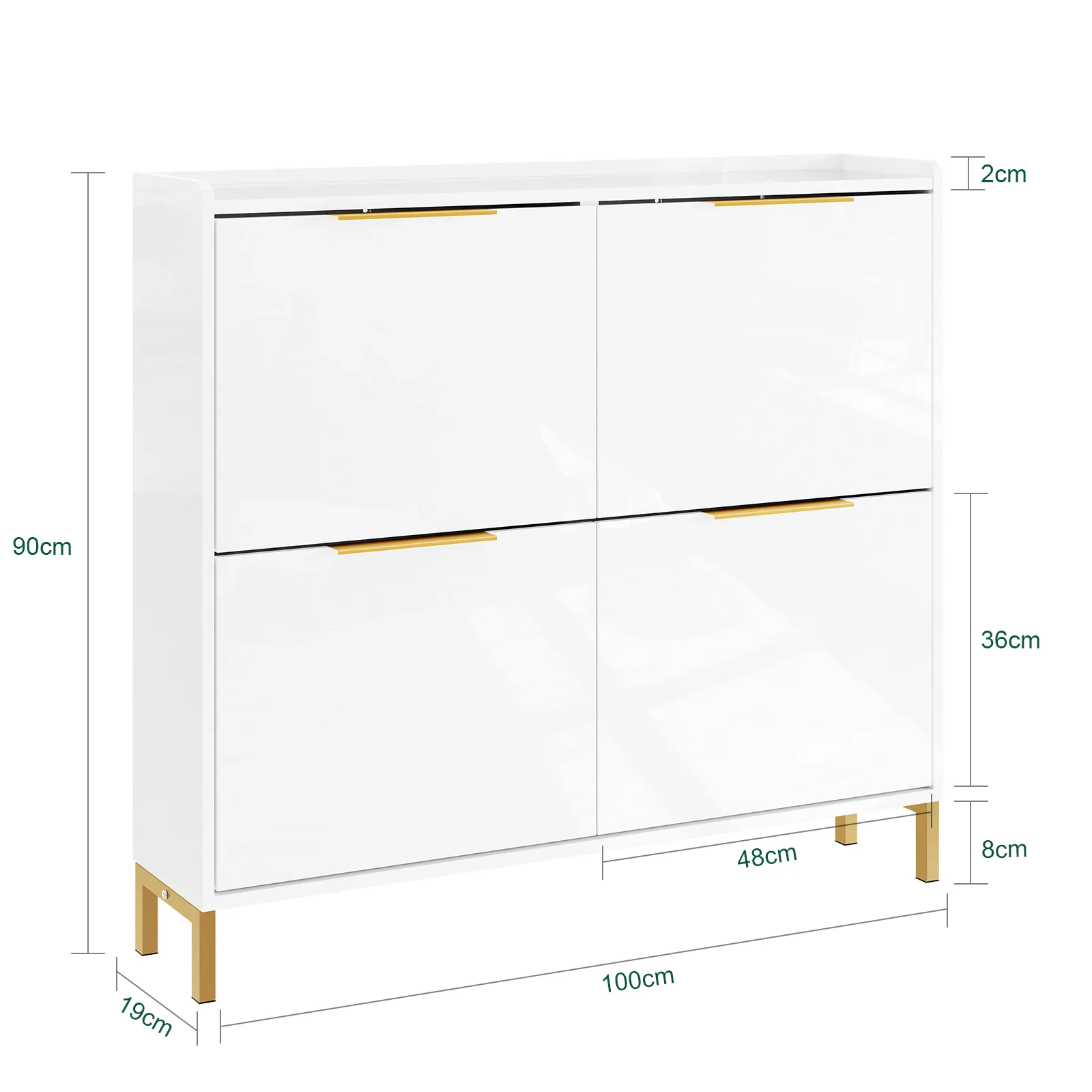 SoBuy FSR206-GW Zapatero Estrecho 19cm Armario de Zapatos con 4 Puertas Recibidor Blanco 100x19x90cm - Image 3