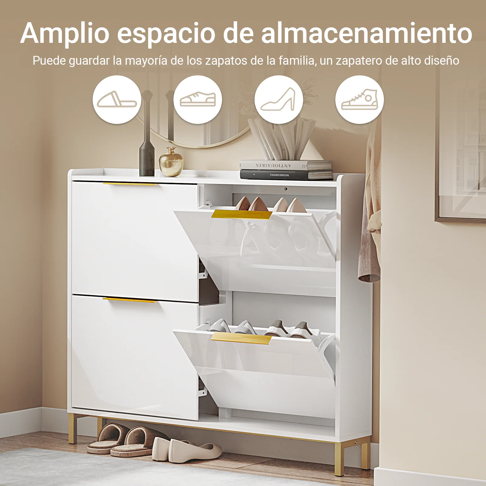 SoBuy FSR206-GW Zapatero Estrecho 19cm Armario de Zapatos con 4 Puertas Recibidor Blanco 100x19x90cm - Image 4