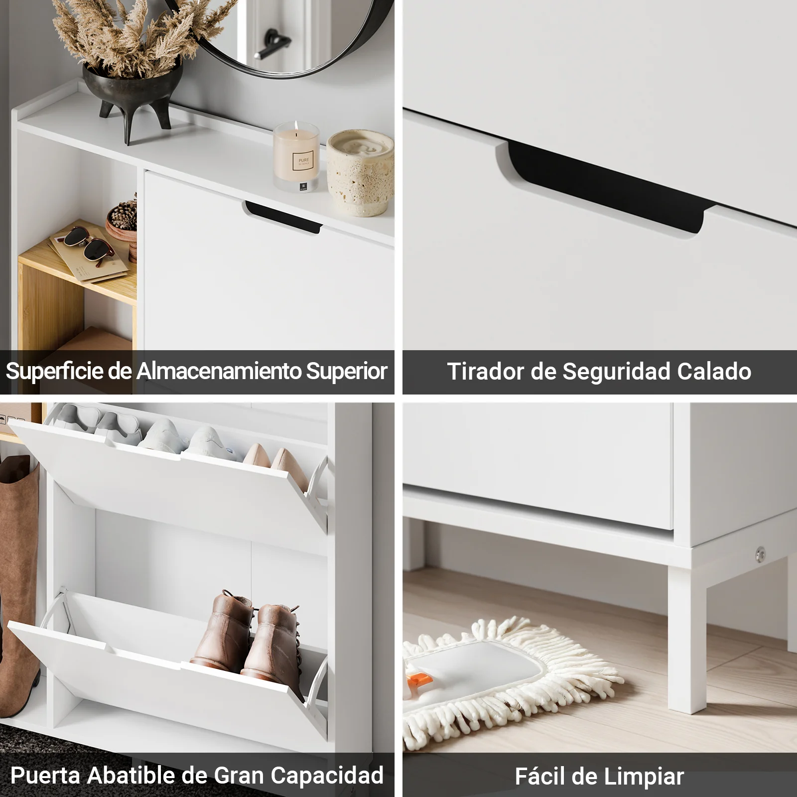 SoBuy FSR209-WN Zapatero Estrecho para Entrada con 3 solapas Blanco - Image 6
