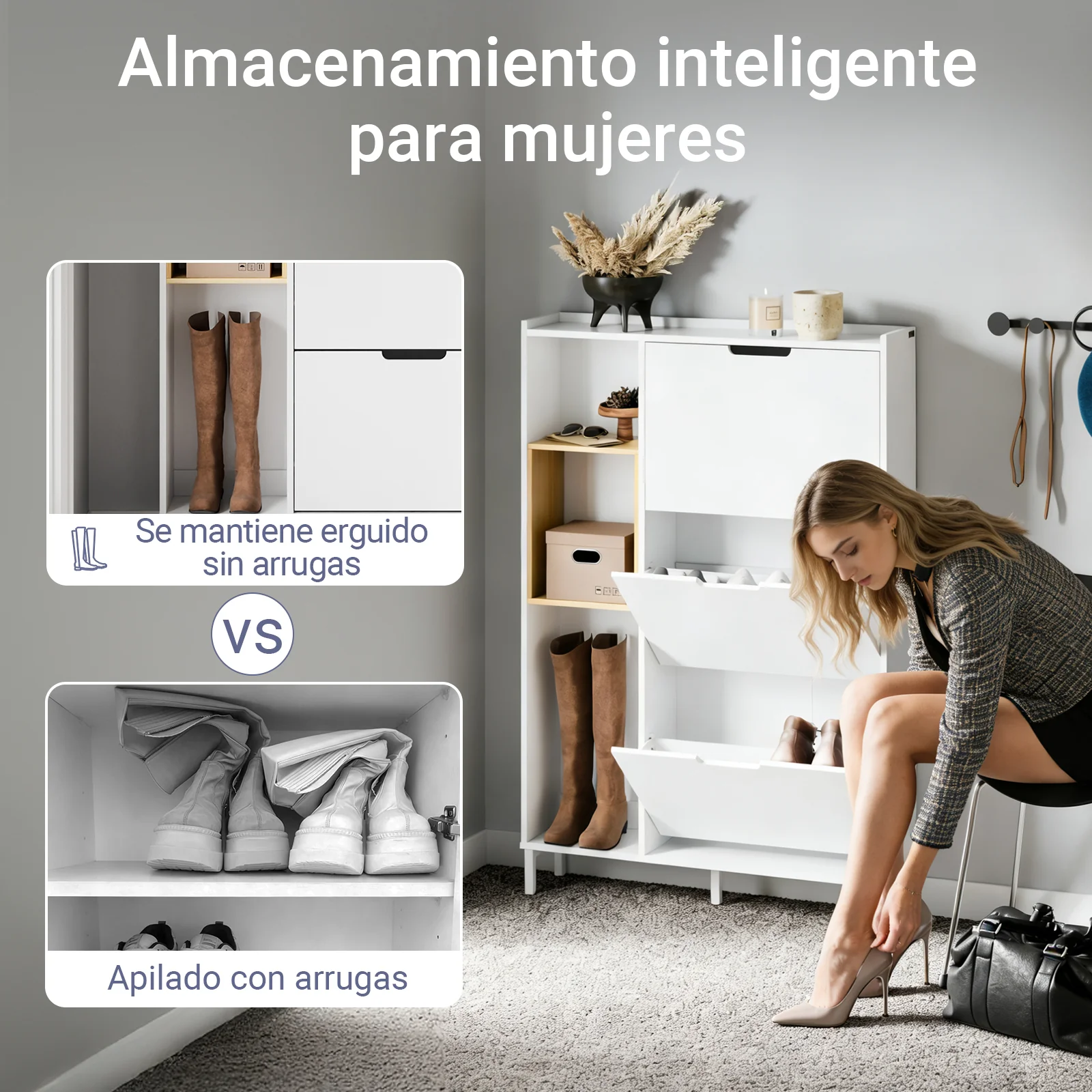 SoBuy FSR209-WN Zapatero Estrecho para Entrada con 3 solapas Blanco - Image 7