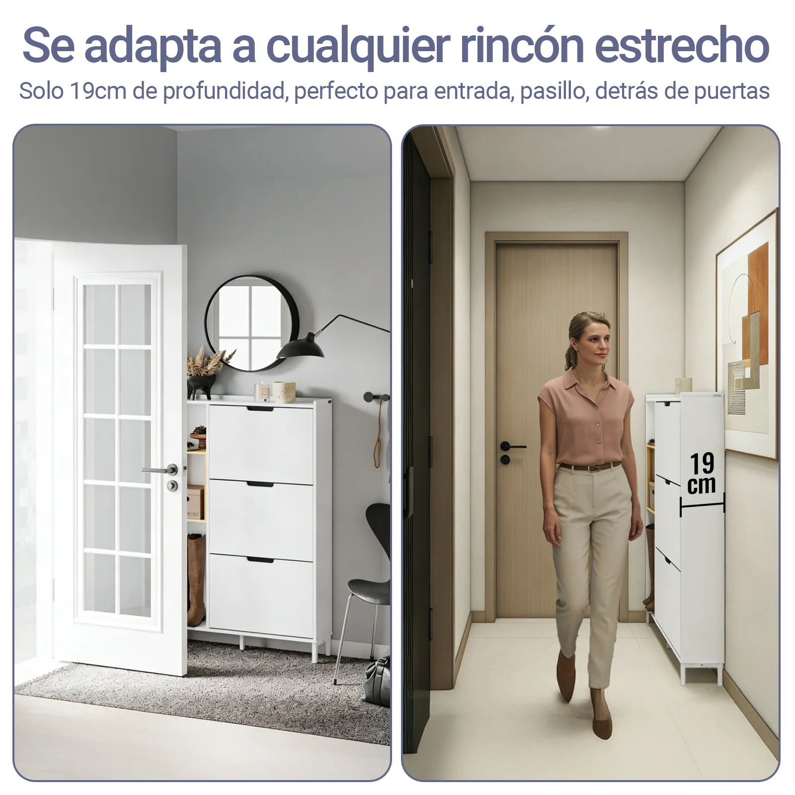 SoBuy FSR209-WN Zapatero Estrecho para Entrada con 3 solapas Blanco - Image 8