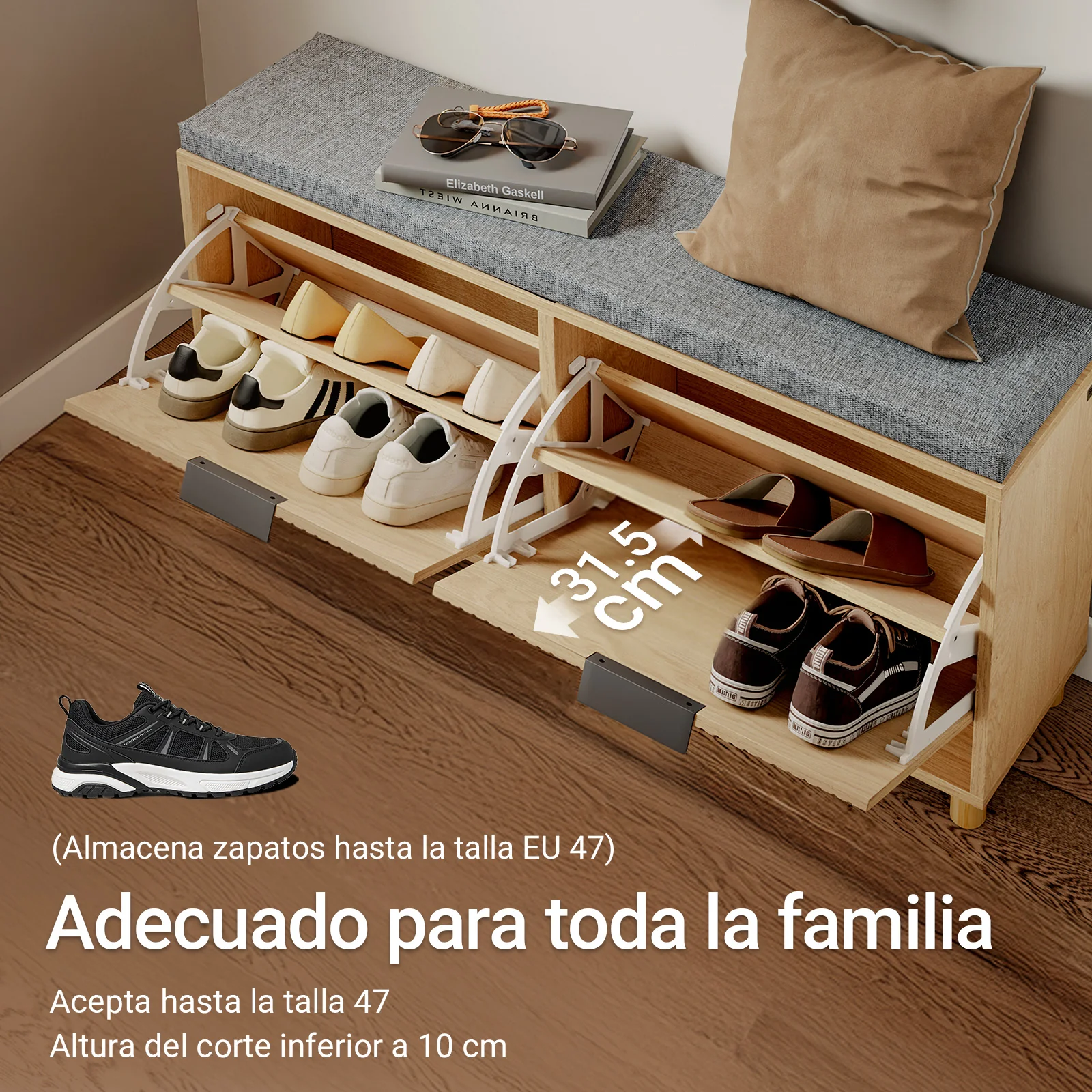 SoBuy FSR211-N Banco Zapatero con Asiento Madera 100x24x50cm - Image 5