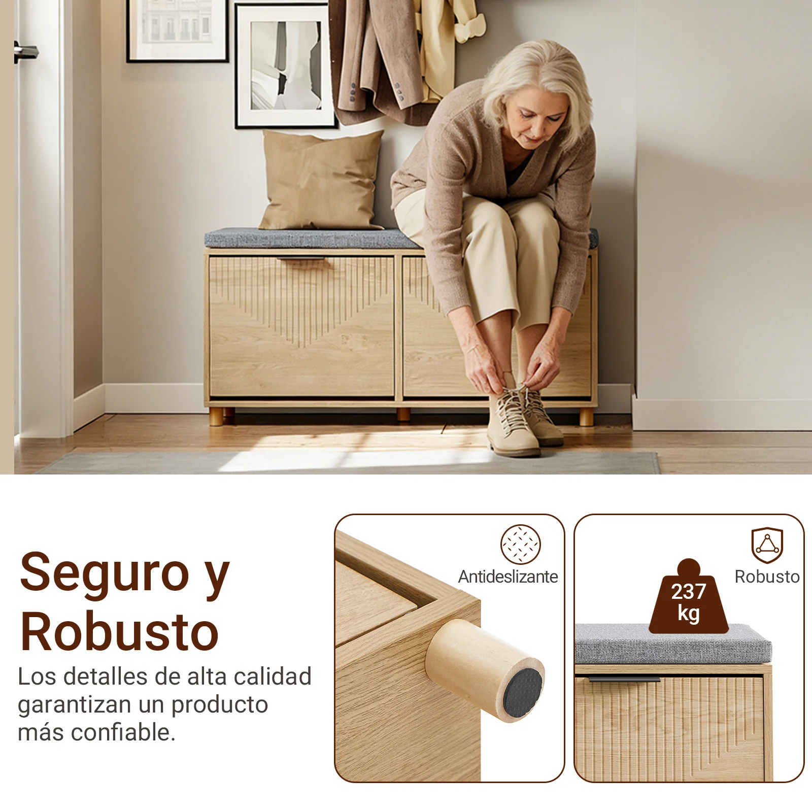 SoBuy FSR211-N Banco Zapatero con Asiento Madera 100x24x50cm - Image 8