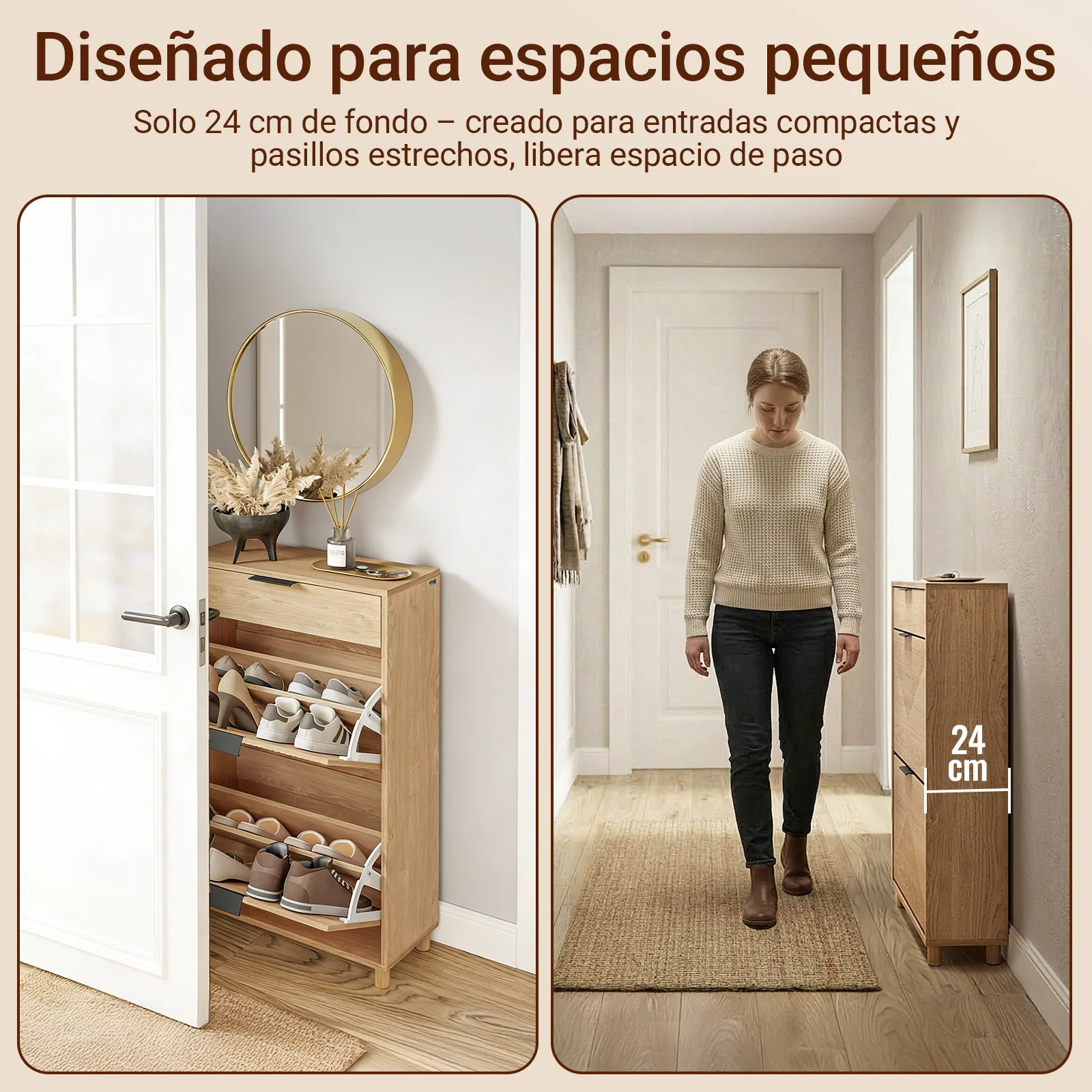 SoBuy FSR212-N Zapatero Estrecho Madera 24cm con cajón y 2 puertas - Image 5