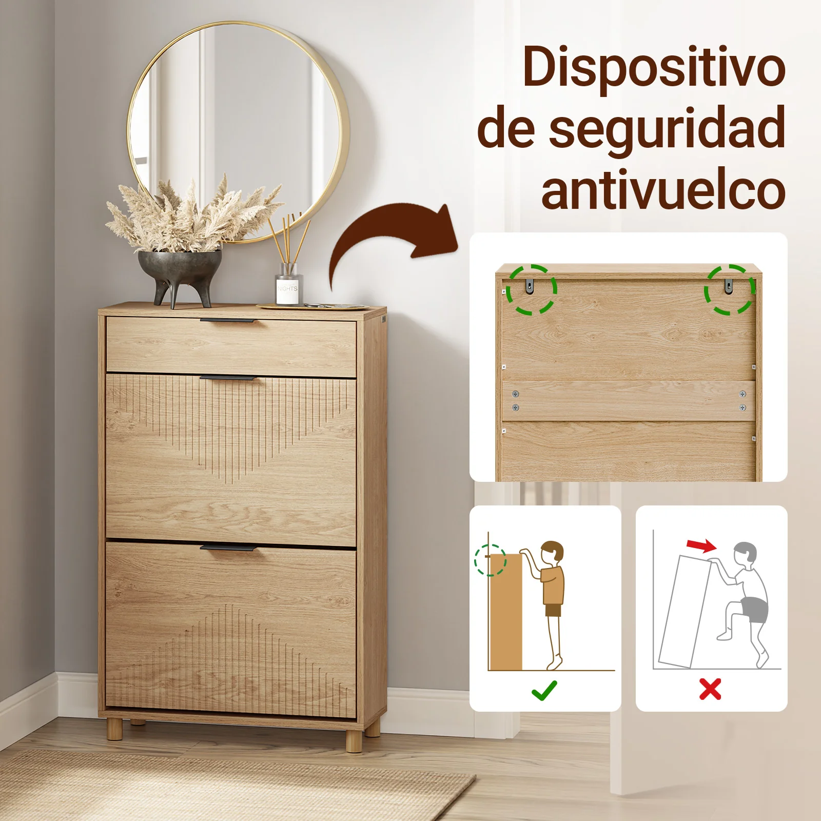 SoBuy FSR212-N Zapatero Estrecho Madera 24cm con cajón y 2 puertas - Image 6