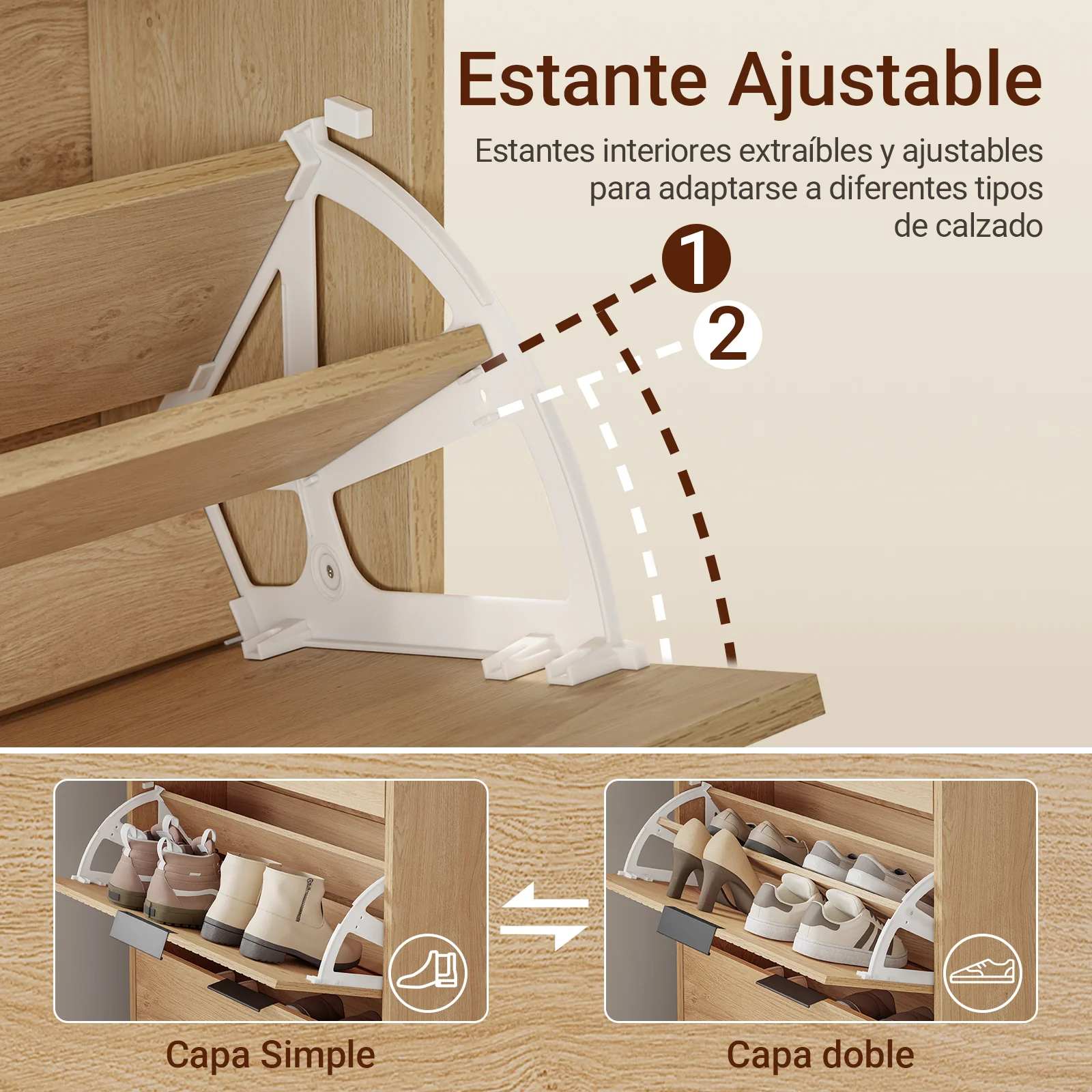 SoBuy FSR212-N Zapatero Estrecho Madera 24cm con cajón y 2 puertas - Image 7
