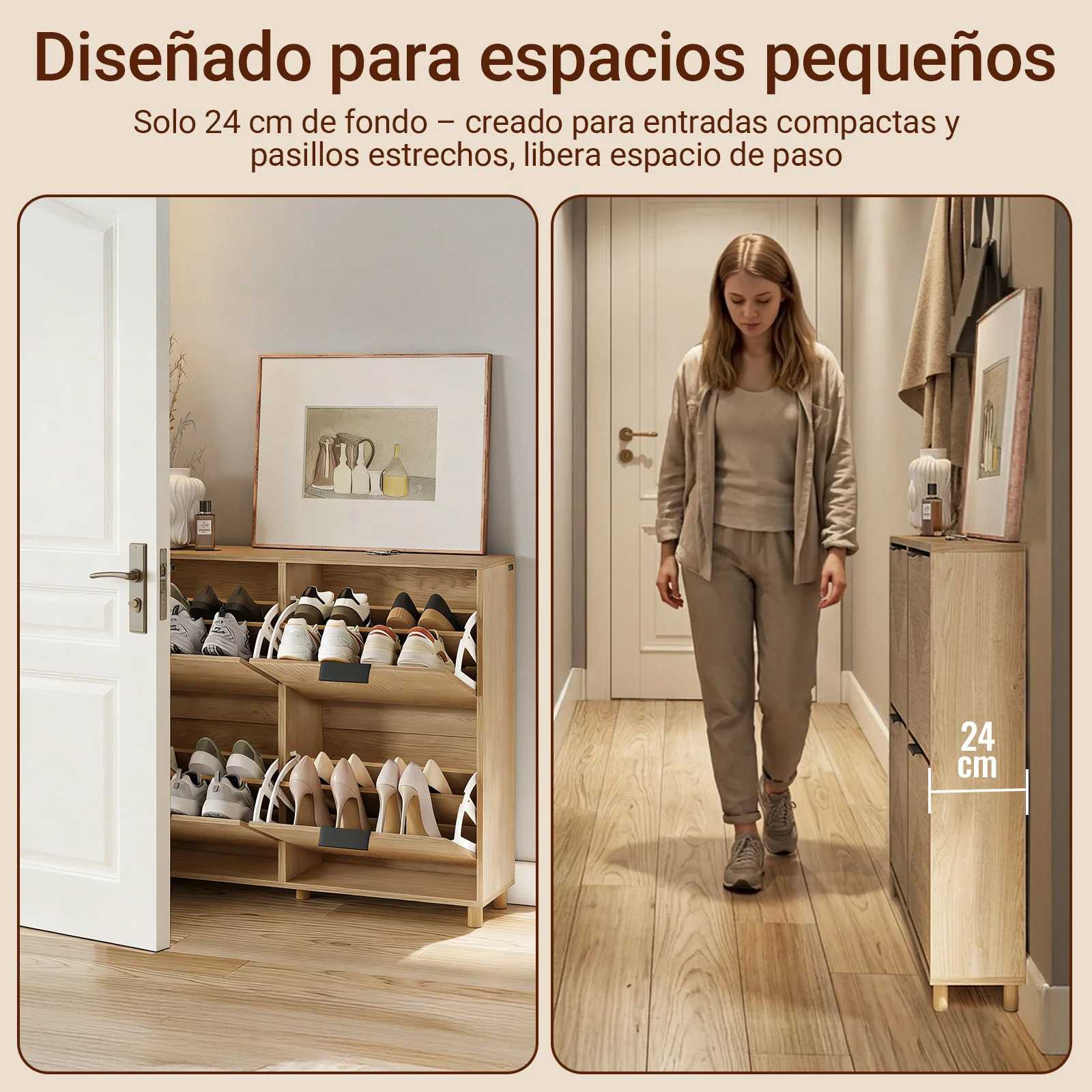 SoBuy FSR214-N Zapatero Estrecho 24cm para Entrada Madera para Zapatos hasta Talla 47 - Image 4