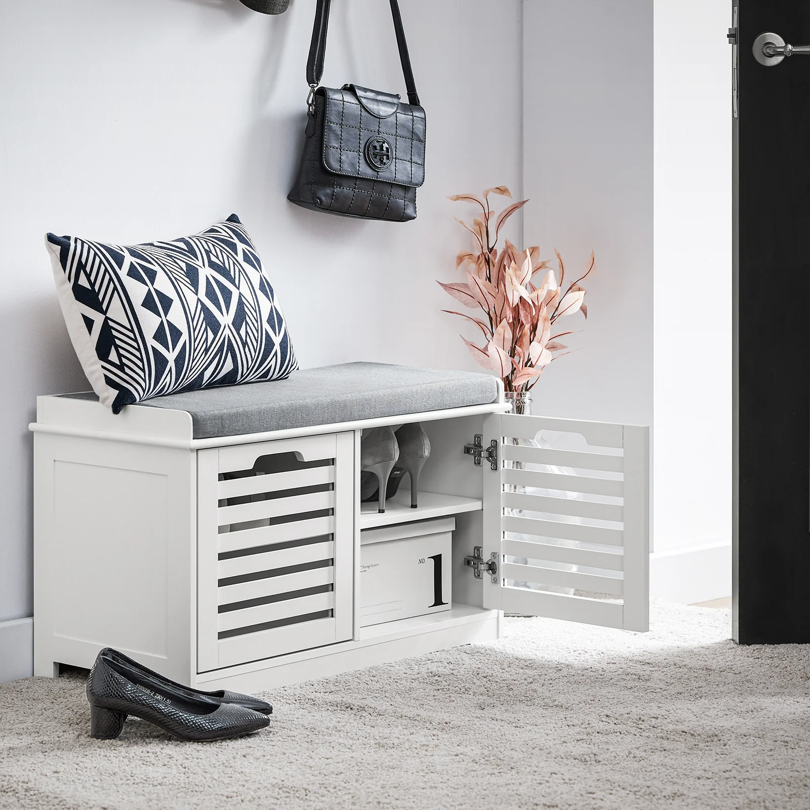 SoBuy FSR23-II-W Banco Zapatero con 2 Puertas para Entrada Blanco - Image 3