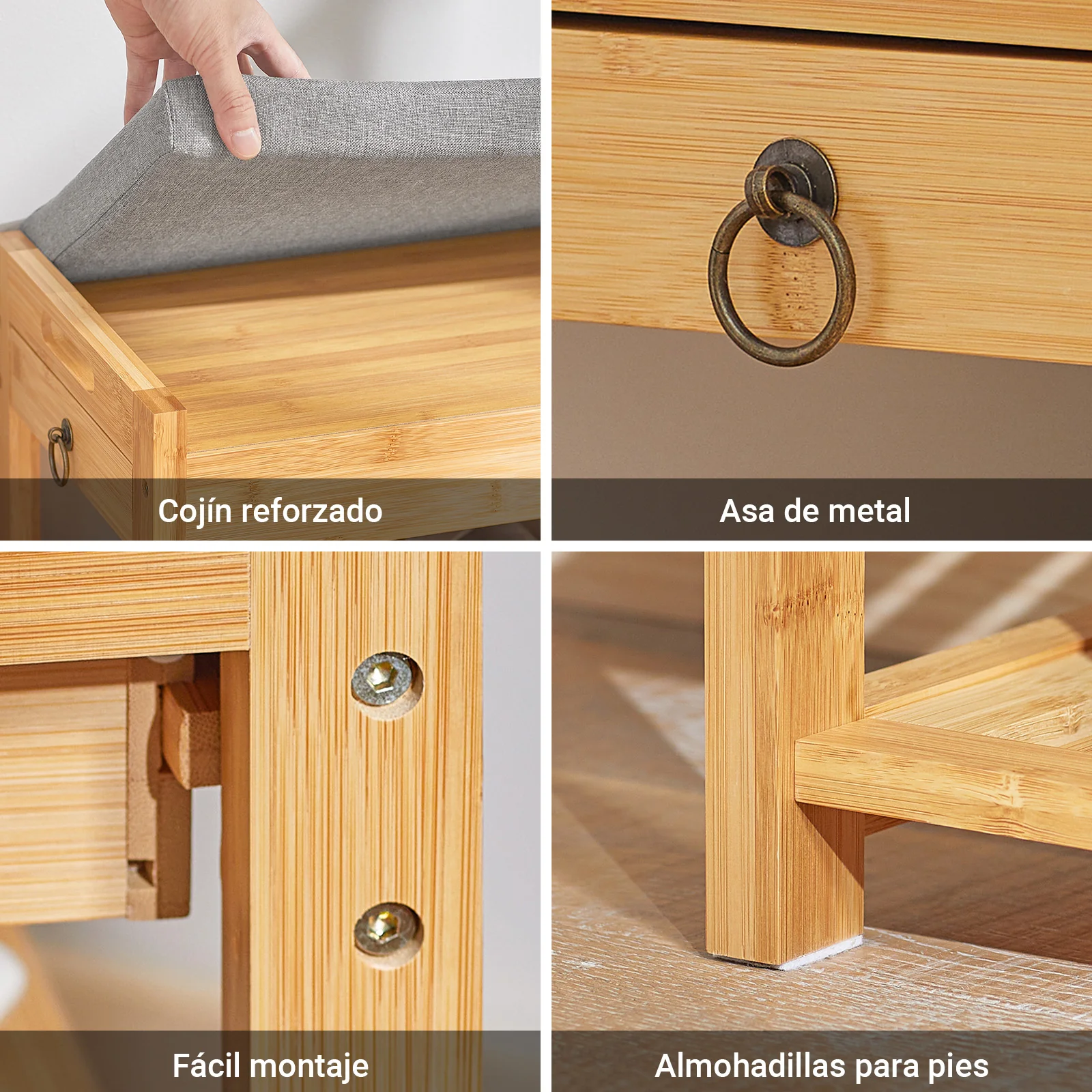 SoBuy FSR49-N Banco Zapatero con cajón y cojín Bambú - Image 7
