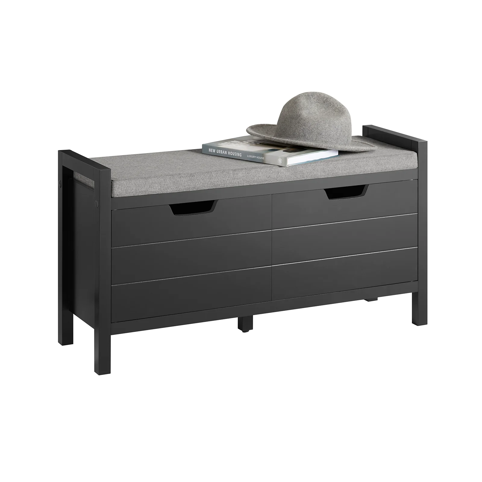 SoBuy FSR63-II-SCH Banco Zapatero con Asiento y Almacenaje con 2 Puertas Negro
