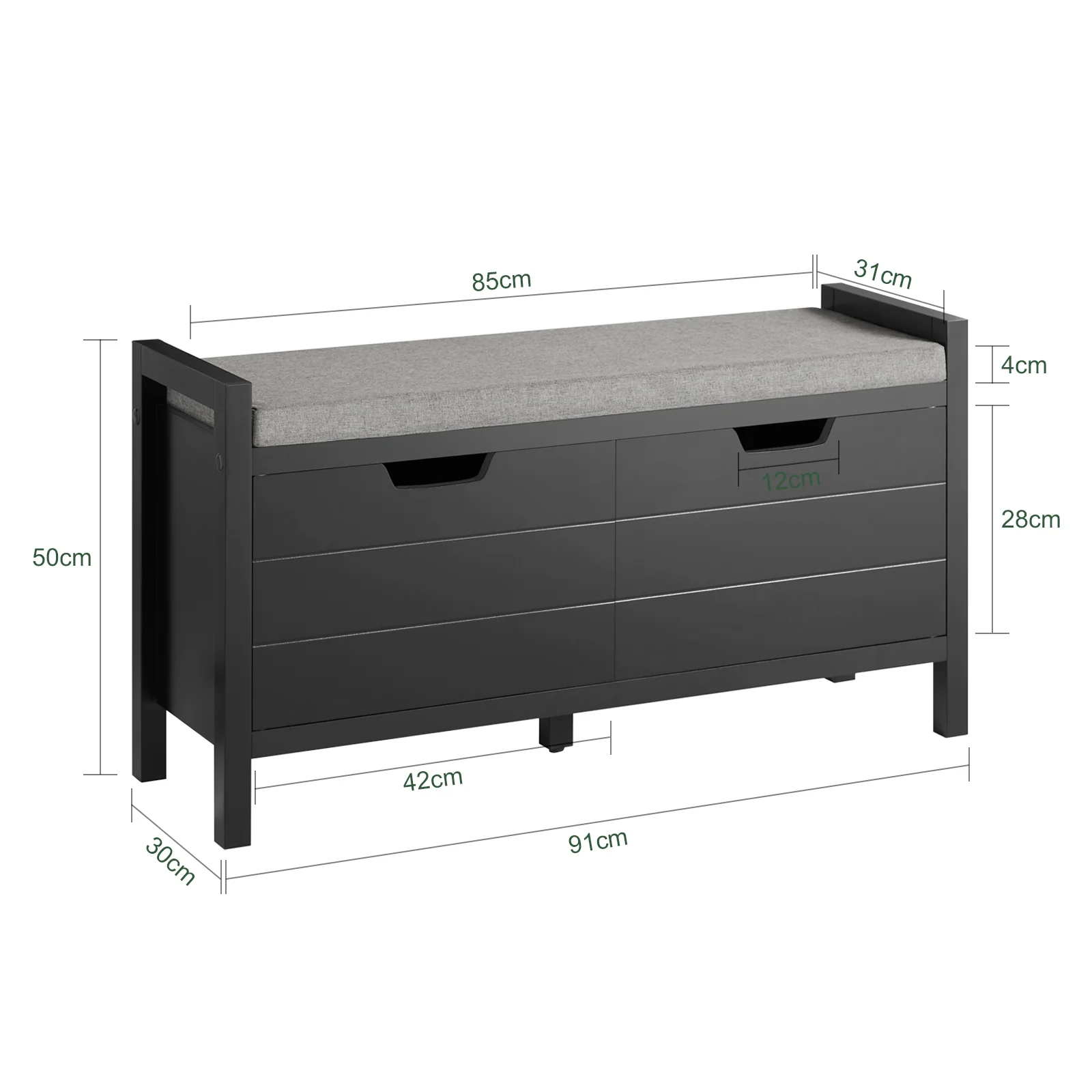 SoBuy FSR63-II-SCH Banco Zapatero con Asiento y Almacenaje con 2 Puertas Negro - Image 3