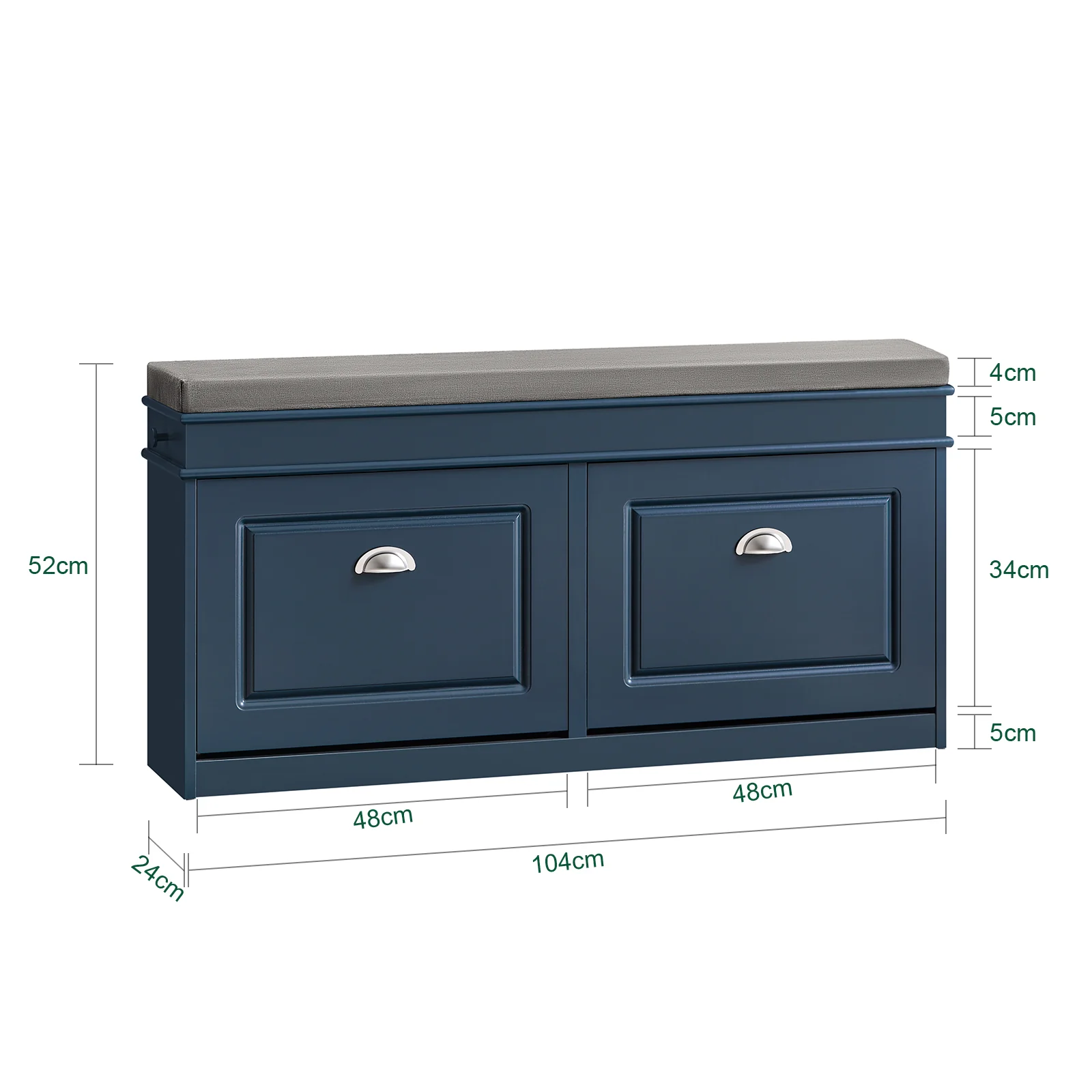SoBuy FSR64-B Zapatero Banco estrecho con 2 Puertas Abatibles Azul fondo 24cm - Image 3