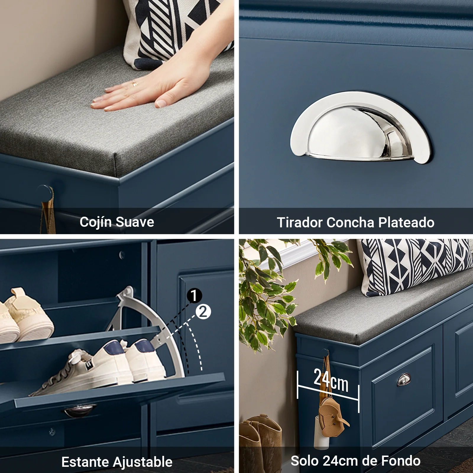 SoBuy FSR64-B Zapatero Banco estrecho con 2 Puertas Abatibles Azul fondo 24cm - Image 6