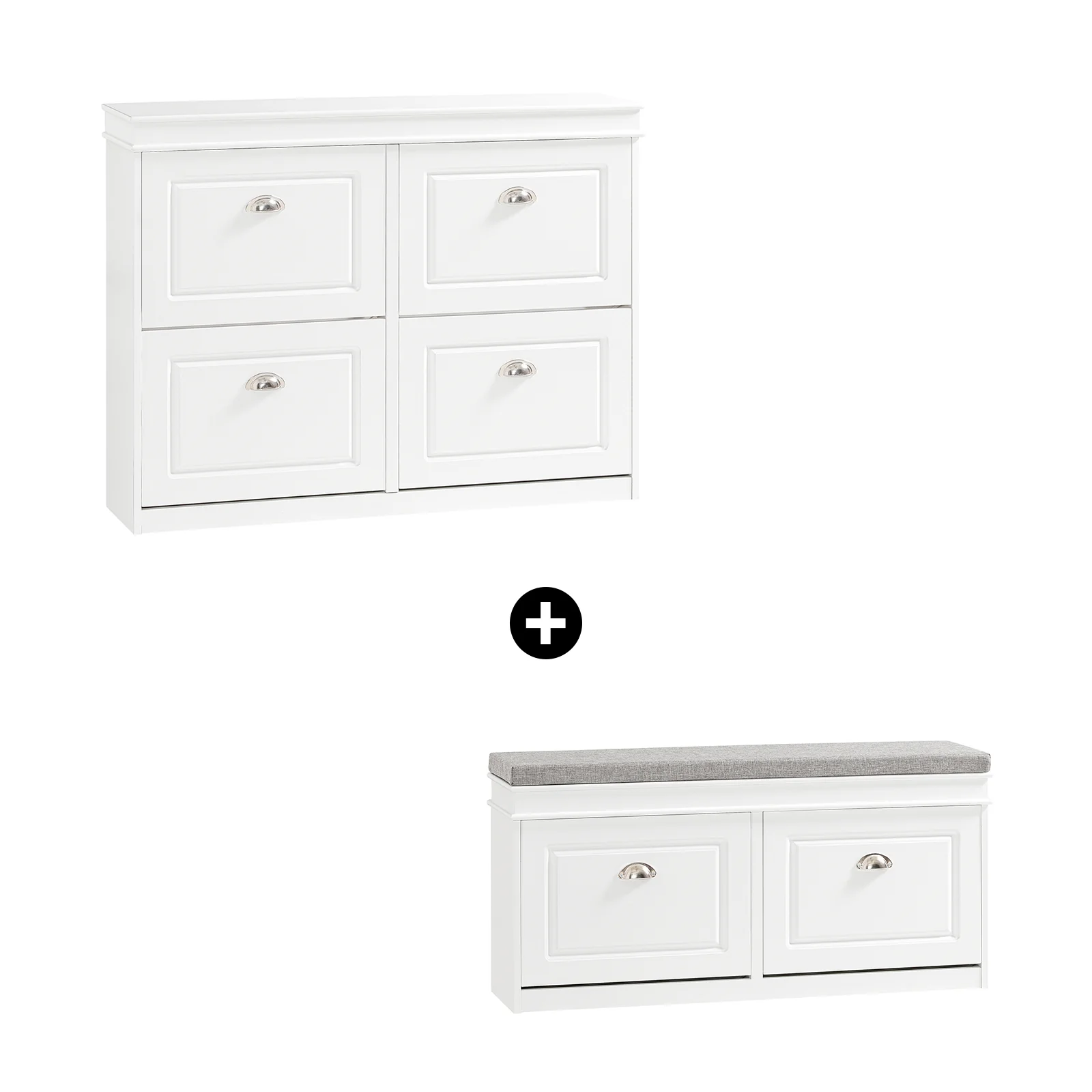 SoBuy FSR64-W+FSR79-W Set de 2 Zapateros Estrechos Armario Zapatero + Banco Blanco