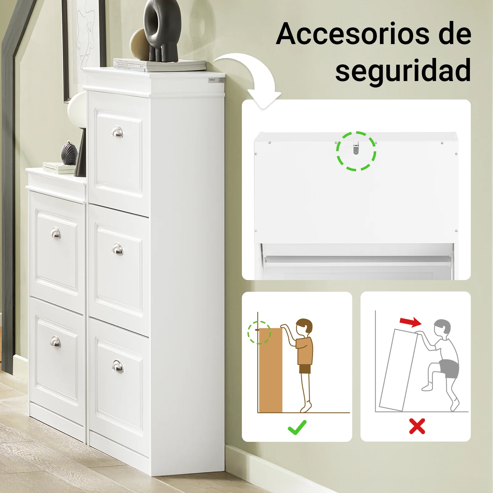 SoBuy FSR94-W Zapatero Estrecho con 3 Solapas Blanco - Image 11