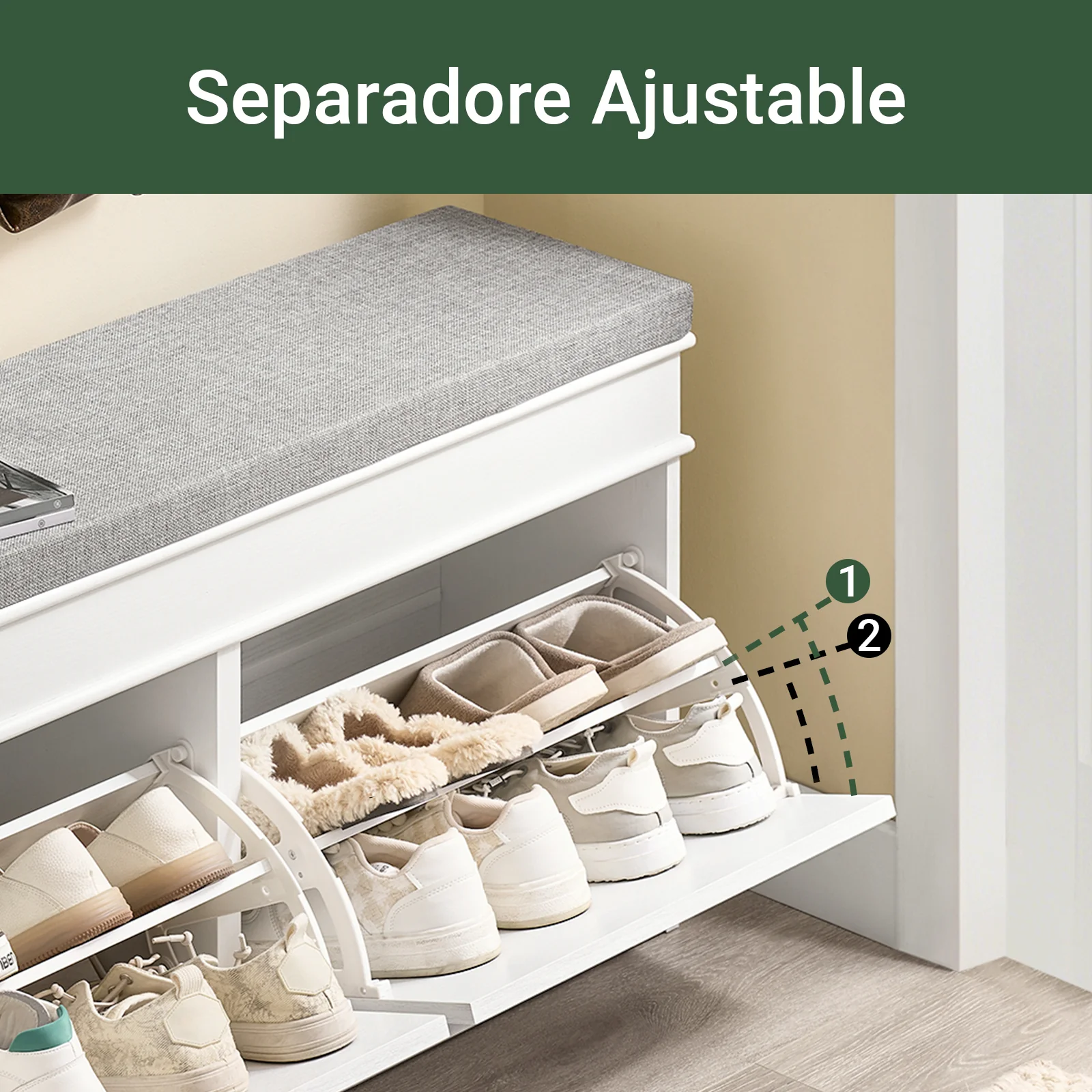 SoBuy FSR64-WG Banco Zapatero con 2 Solapas Madera Envejecida Blanca - Image 5