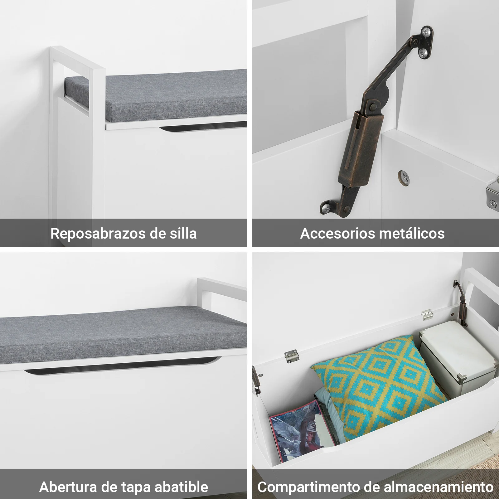 SoBuy FSR76-W Zapatero Banco multifuncional blanco 86 x 38 x54 cm - Image 5