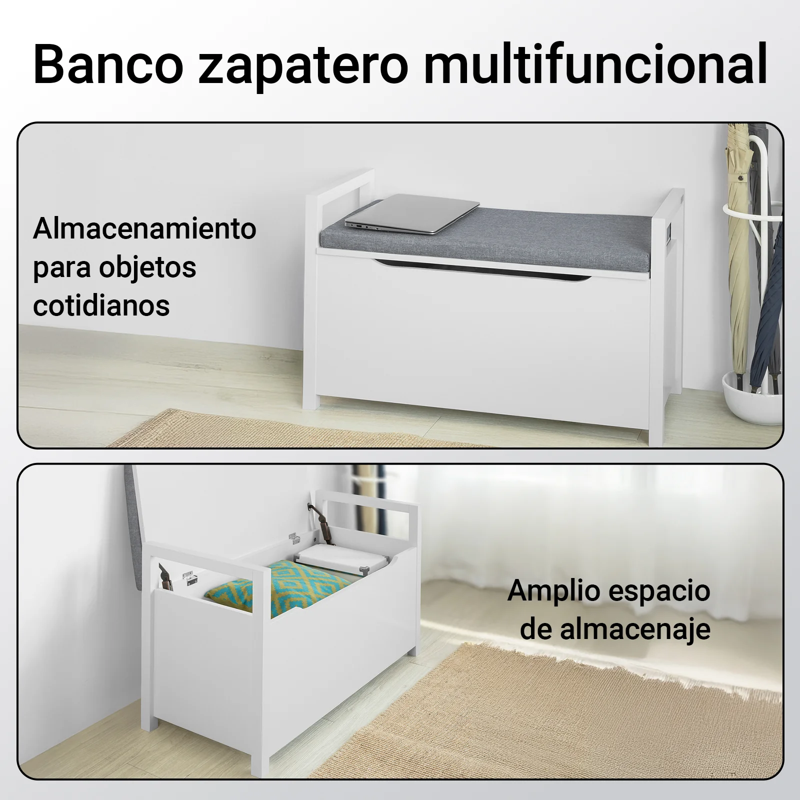SoBuy FSR76-W Zapatero Banco multifuncional blanco 86 x 38 x54 cm - Image 6