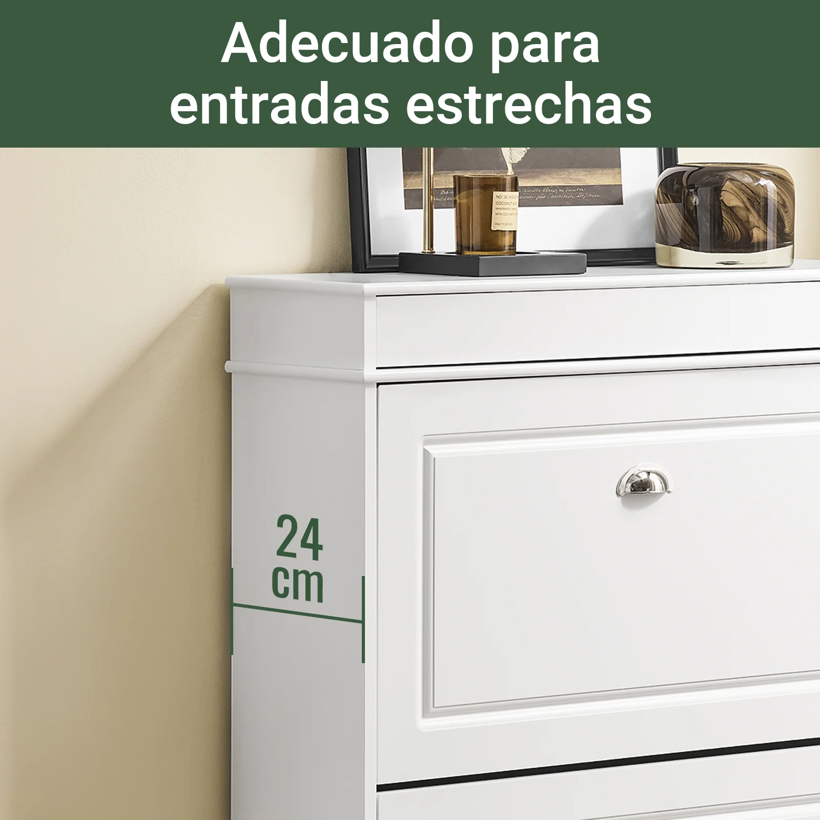 SoBuy FSR78-L-W Zapatero Estrecho con 2 Solapas y 1 cajón Blanco - Image 5