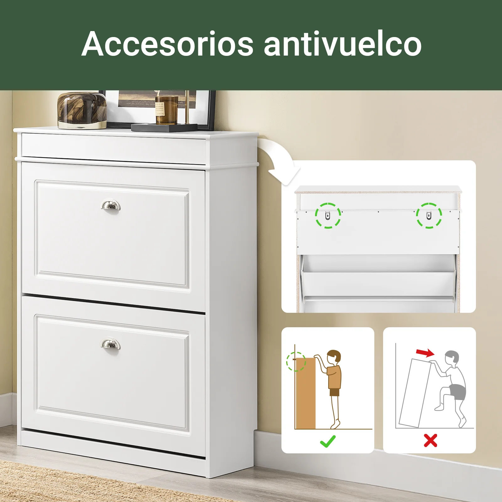 SoBuy FSR78-L-W Zapatero Estrecho con 2 Solapas y 1 cajón Blanco - Image 6