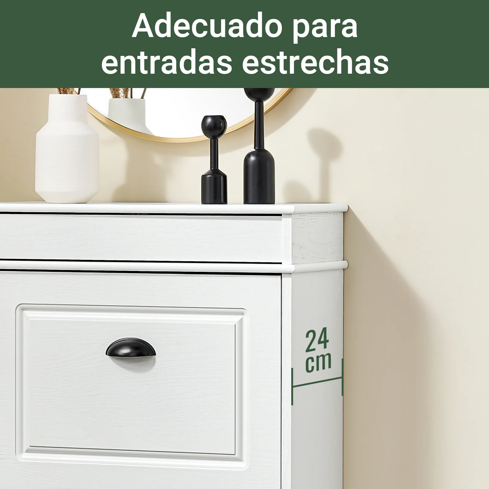 SoBuy FSR78-WG Zapatero Estrecho con 2 Solapas y 1 Cajón acabado Madera Blanca 54x24x82cm - Image 5