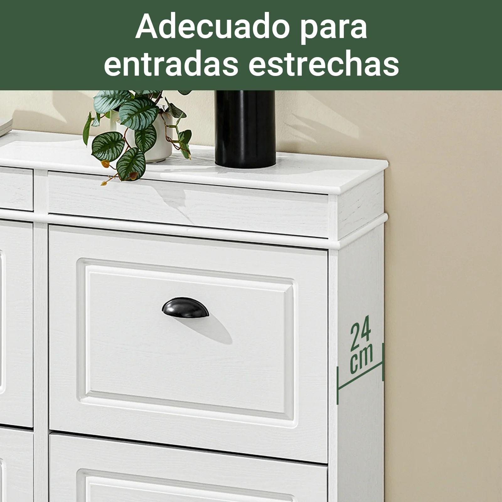 SoBuy FSR79-WG Zapatero Estrecho 4 Solapas para Entrada y Recibidor | Madera Envejecida Blanca - Image 5
