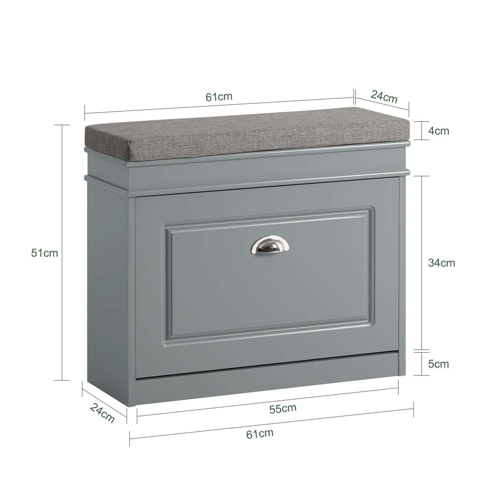 SoBuy FSR82-K-HG Banco Zapatero con 1 cajón Ancho 60cm Gris - Image 3