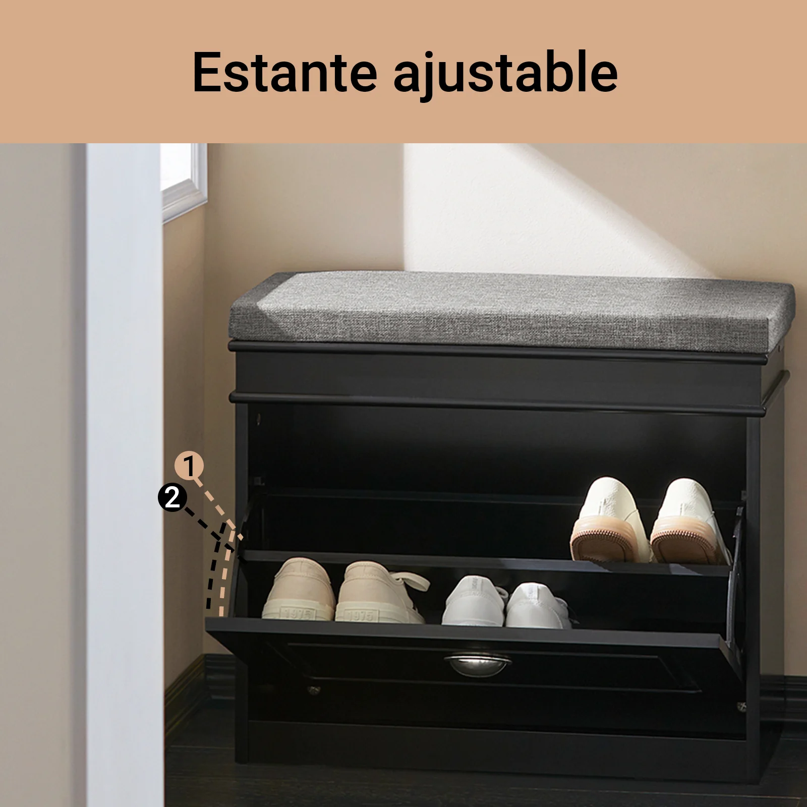SoBuy FSR82-K-SCH Banco Zapatero con 1 cajón Ancho 60cm Negro - Image 6