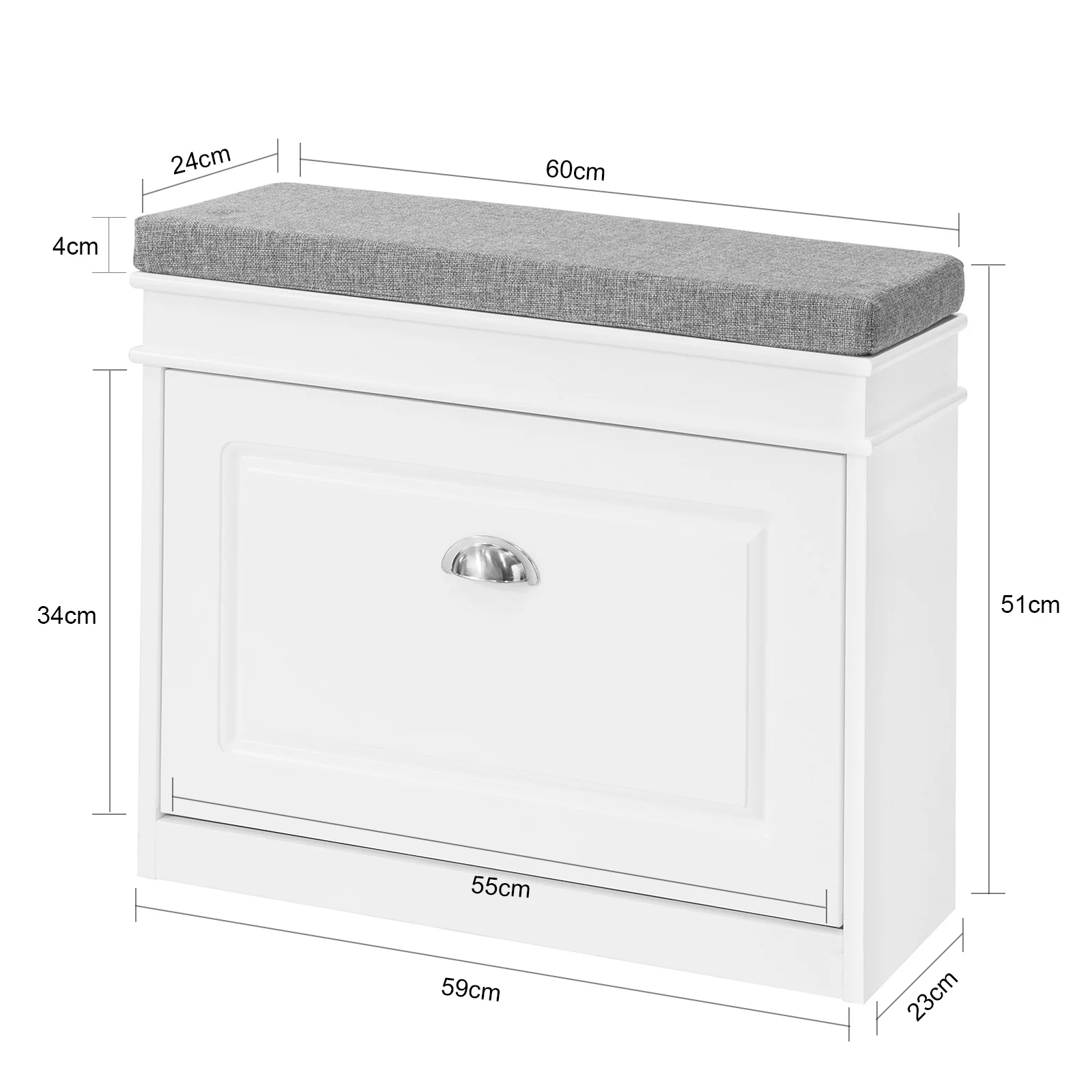 SoBuy FSR82-K-W Banco Zapatero Estrecho con 1 cajón Ancho 60cm Blanco - Image 3