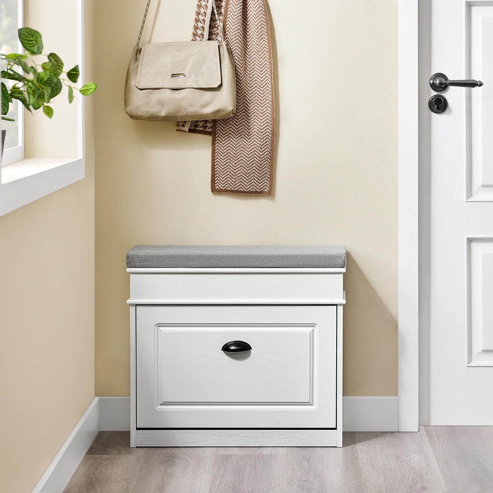 Preventa-SoBuy FSR82-K-WG Banco Zapatero con 1 Cajón y 1 Solapa | Madera Envejecida Blanca - Image 3