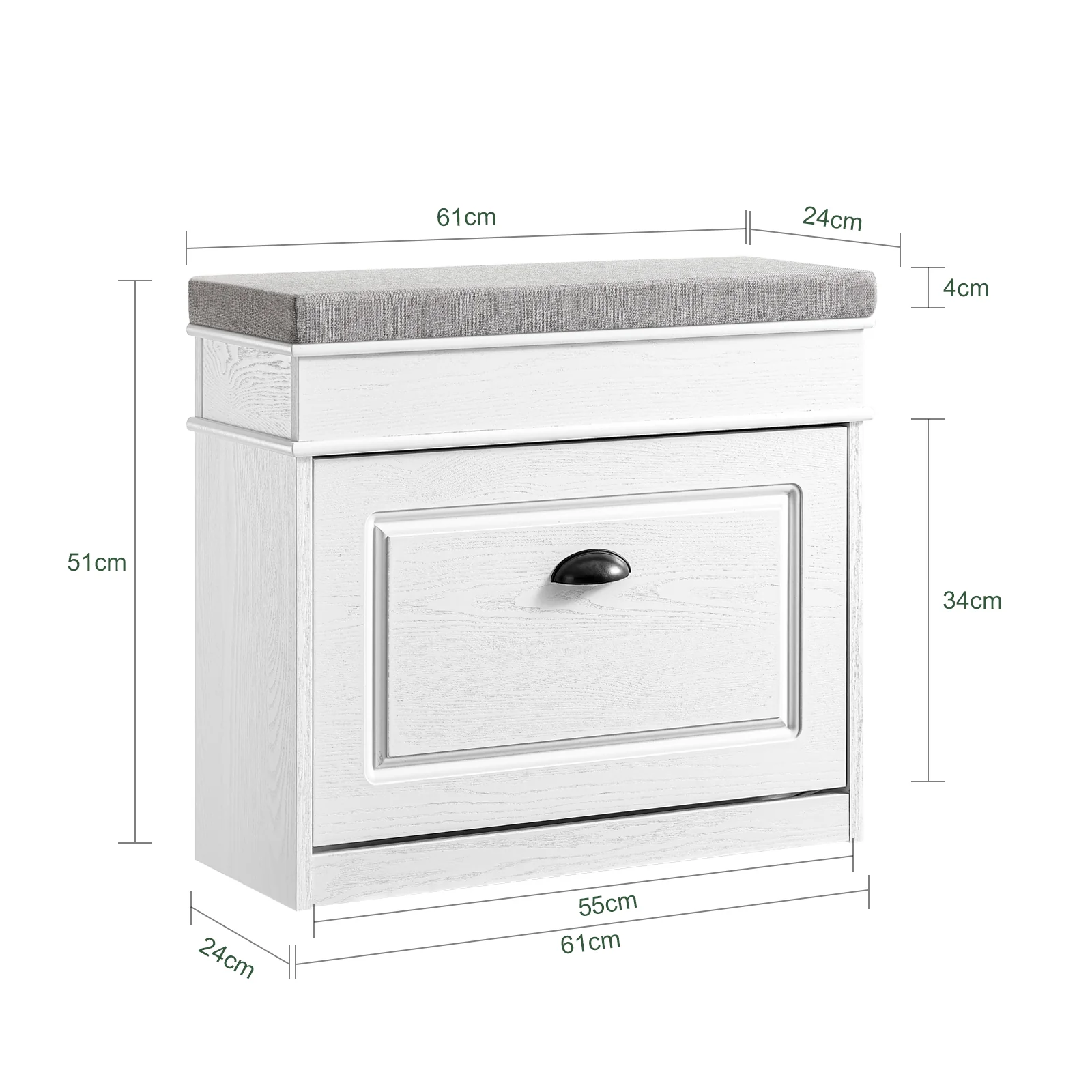 Preventa-SoBuy FSR82-K-WG Banco Zapatero con 1 Cajón y 1 Solapa | Madera Envejecida Blanca - Image 4