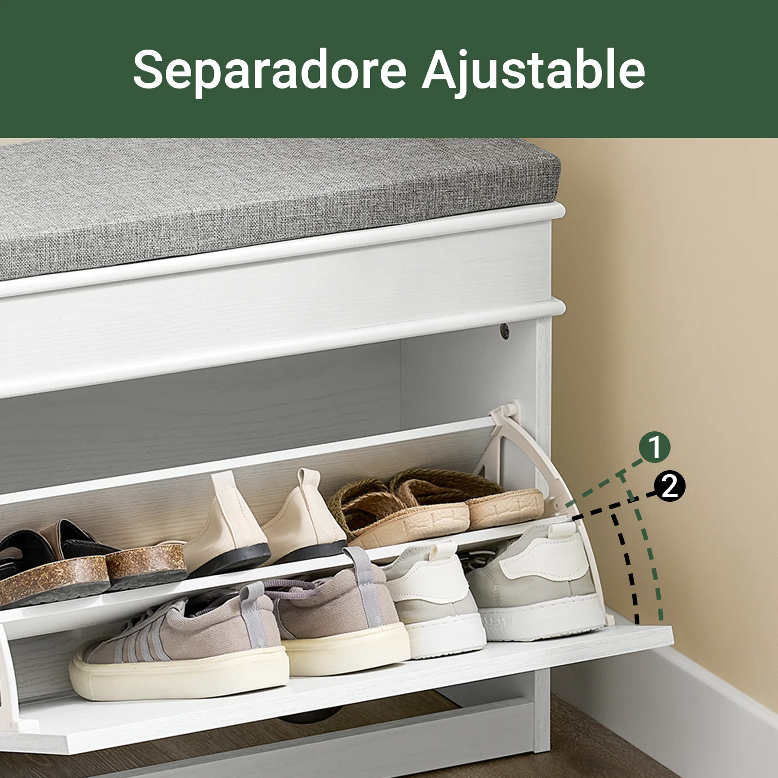 Preventa-SoBuy FSR82-K-WG Banco Zapatero con 1 Cajón y 1 Solapa | Madera Envejecida Blanca - Image 5