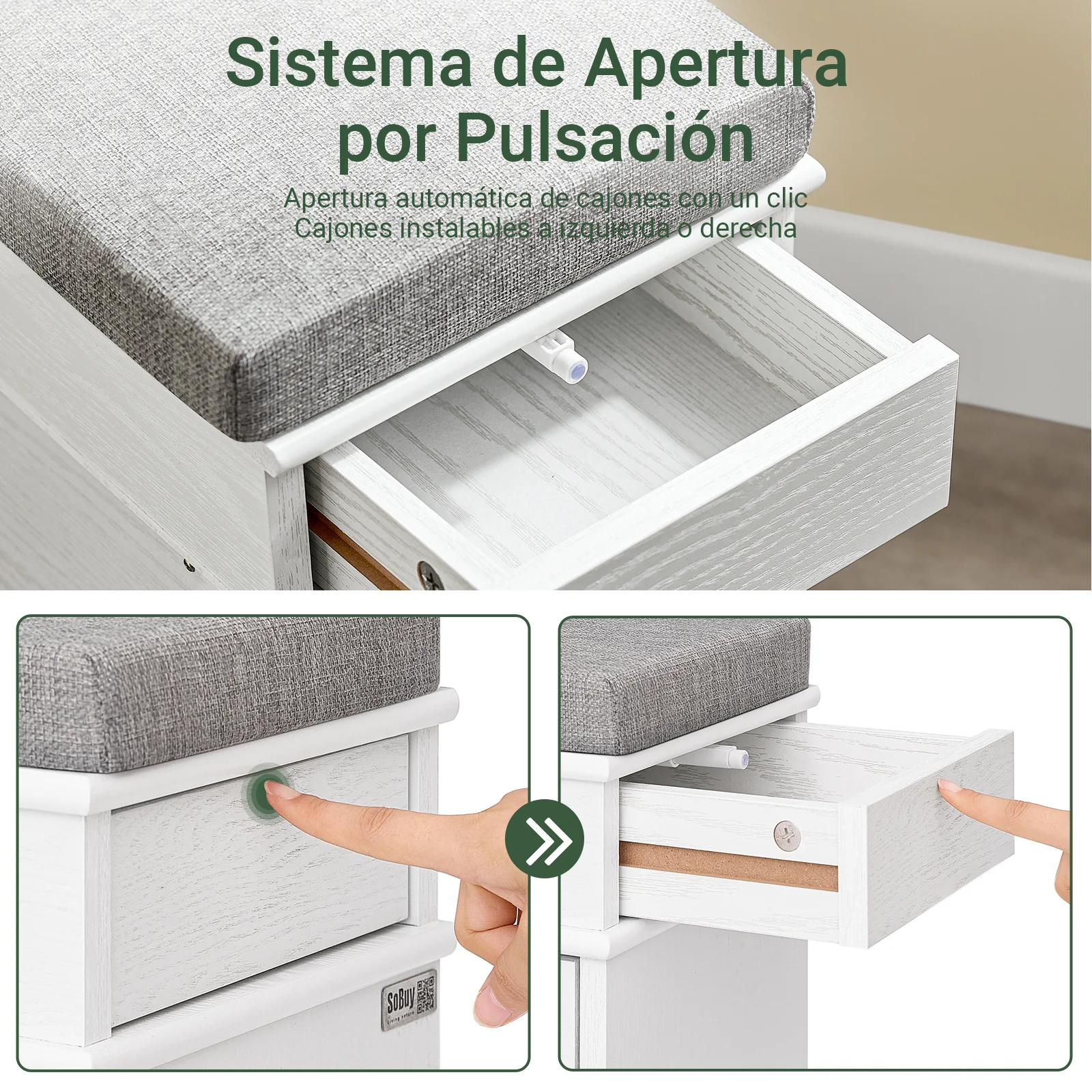 Preventa-SoBuy FSR82-K-WG Banco Zapatero con 1 Cajón y 1 Solapa | Madera Envejecida Blanca - Image 6