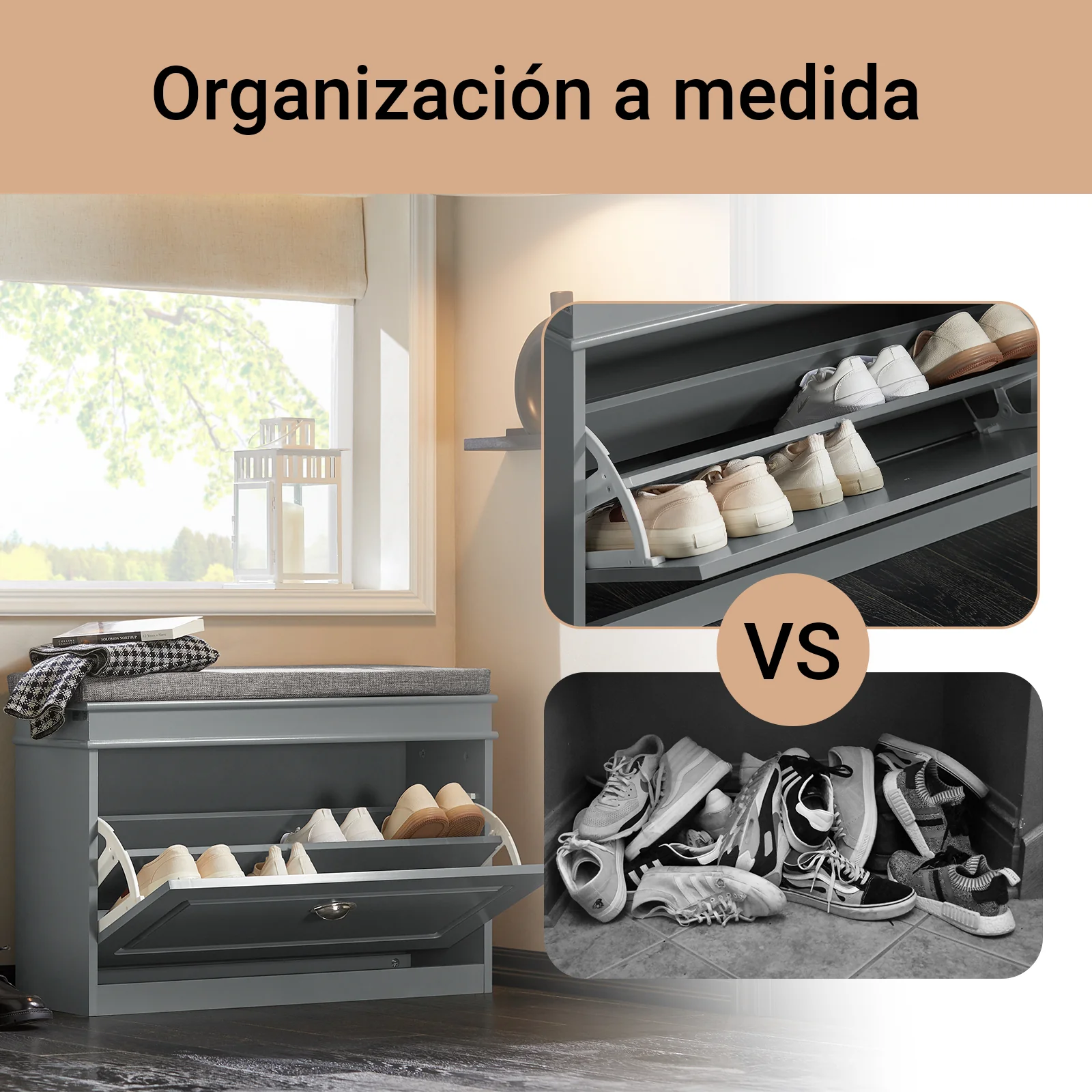 SoBuy FSR82-L-HG Banco Zapatero con 1 Solapa 75 x 24 x 51 cm - Image 2