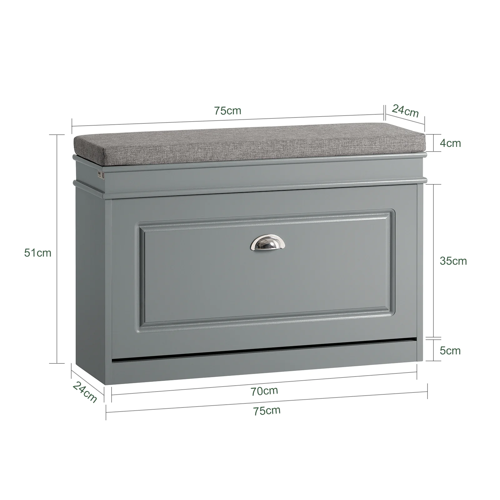SoBuy FSR82-L-HG Banco Zapatero con 1 Solapa 75 x 24 x 51 cm - Image 4