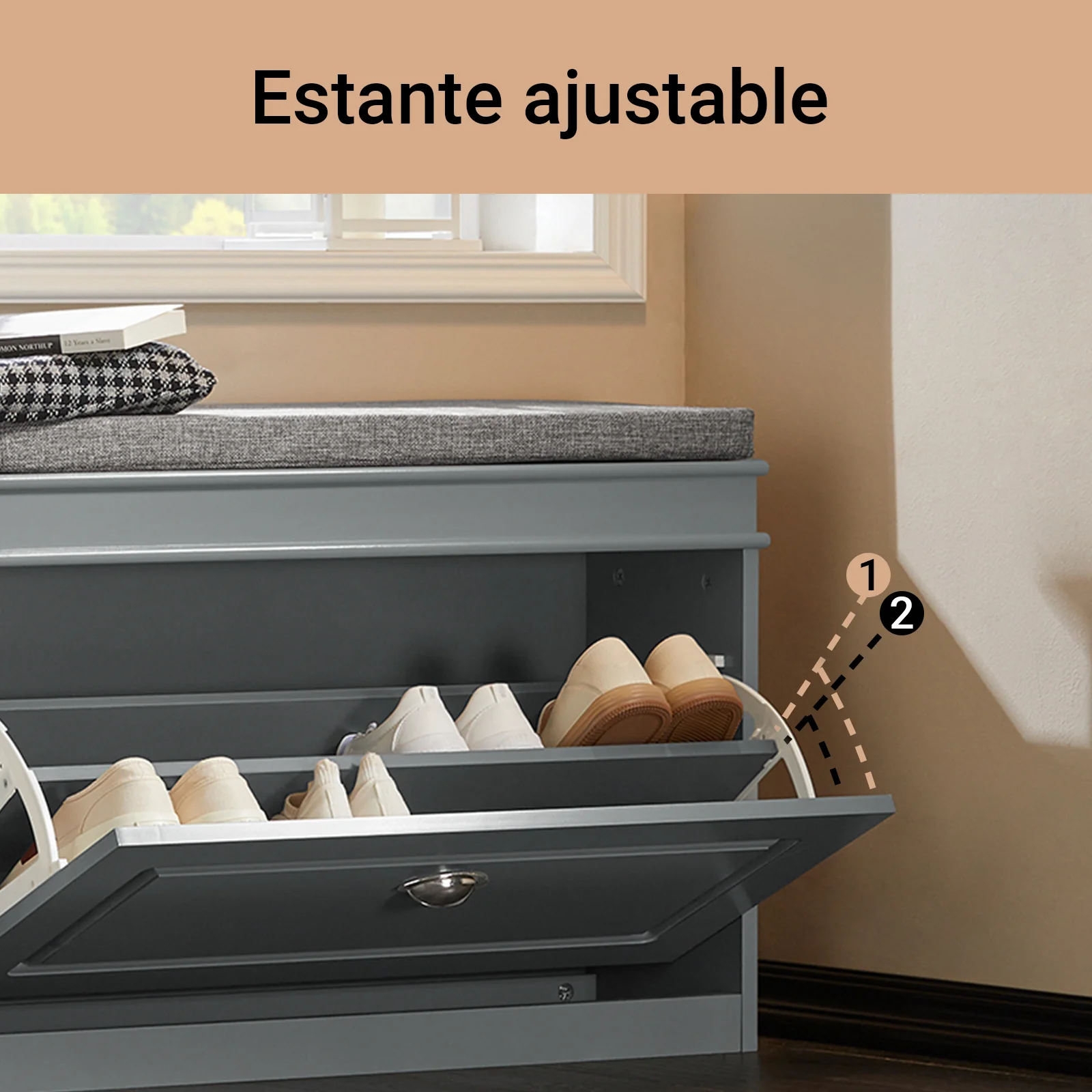 SoBuy FSR82-L-HG Banco Zapatero con 1 Solapa 75 x 24 x 51 cm - Image 5