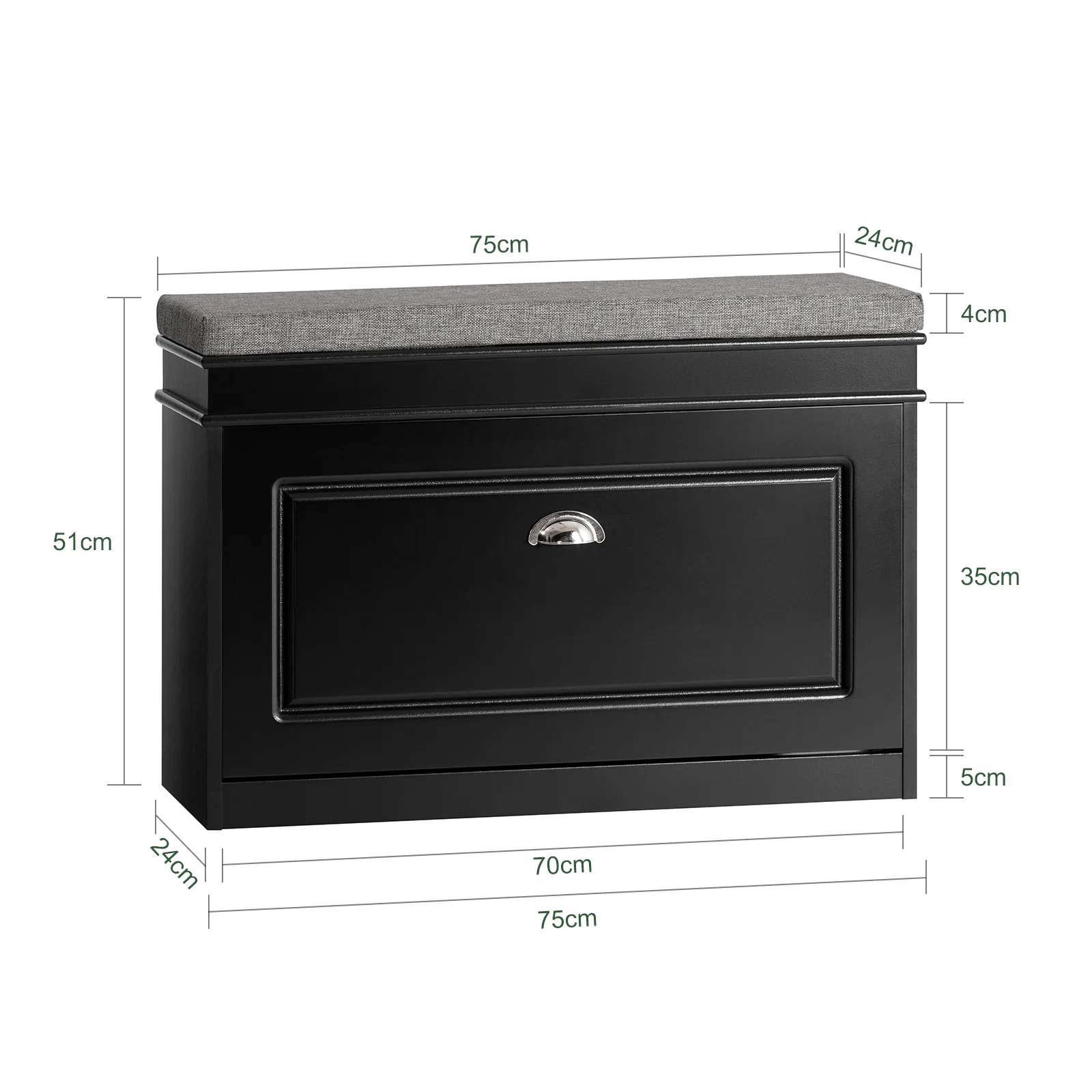 SoBuy FSR82-L-SCH Banco Zapatero con 1 Solapa 75 x 24 x 51 cm - Image 3