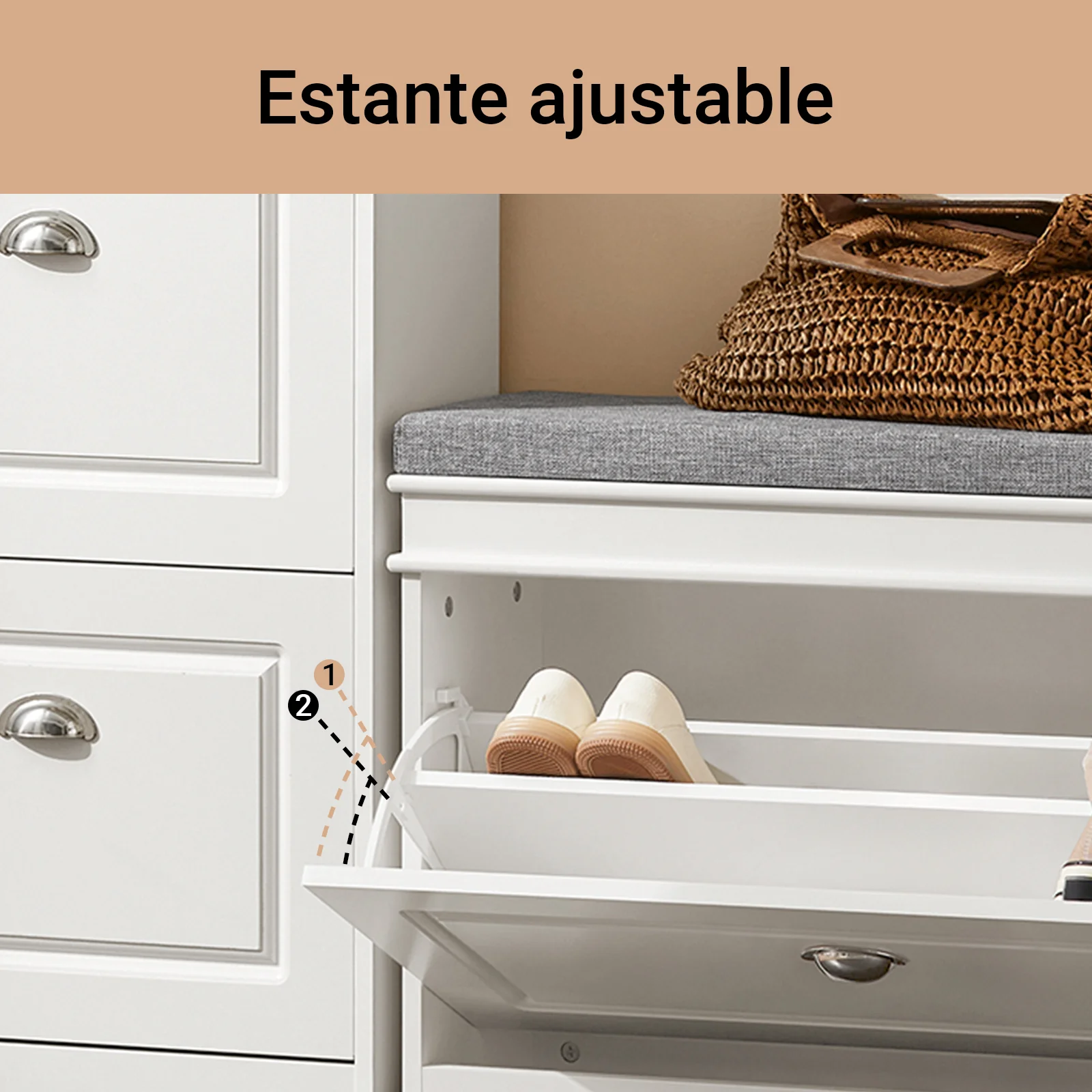 SoBuy FSR82-L-W Banco Zapatero con 1 puerta Ancho 75cm Blanco - Image 5