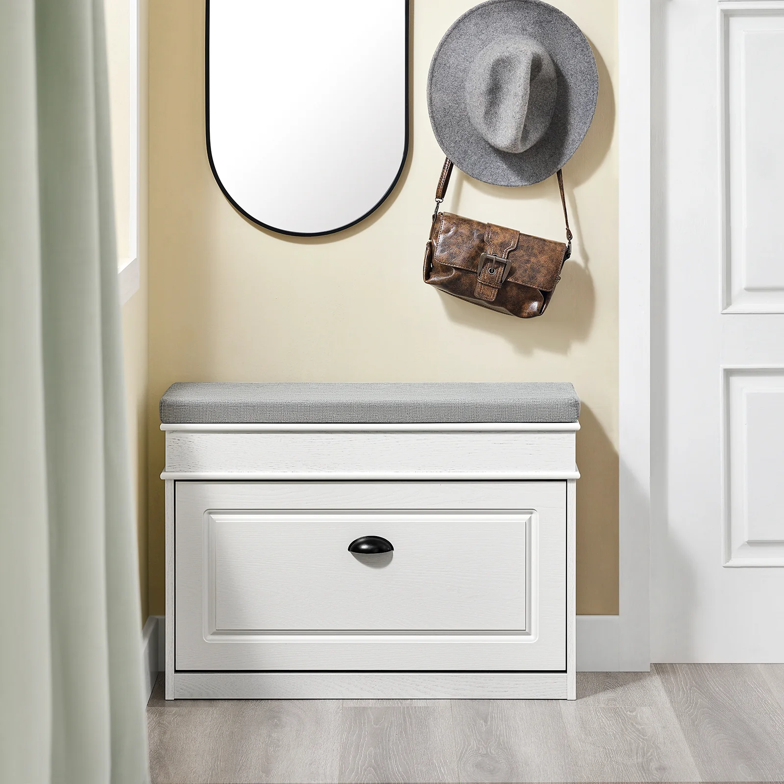 SoBuy FSR82-L-WG Zapatero Entrada Recibidor con Cajón Ancho 75cm | Madera Envejecida Blanca - Image 3