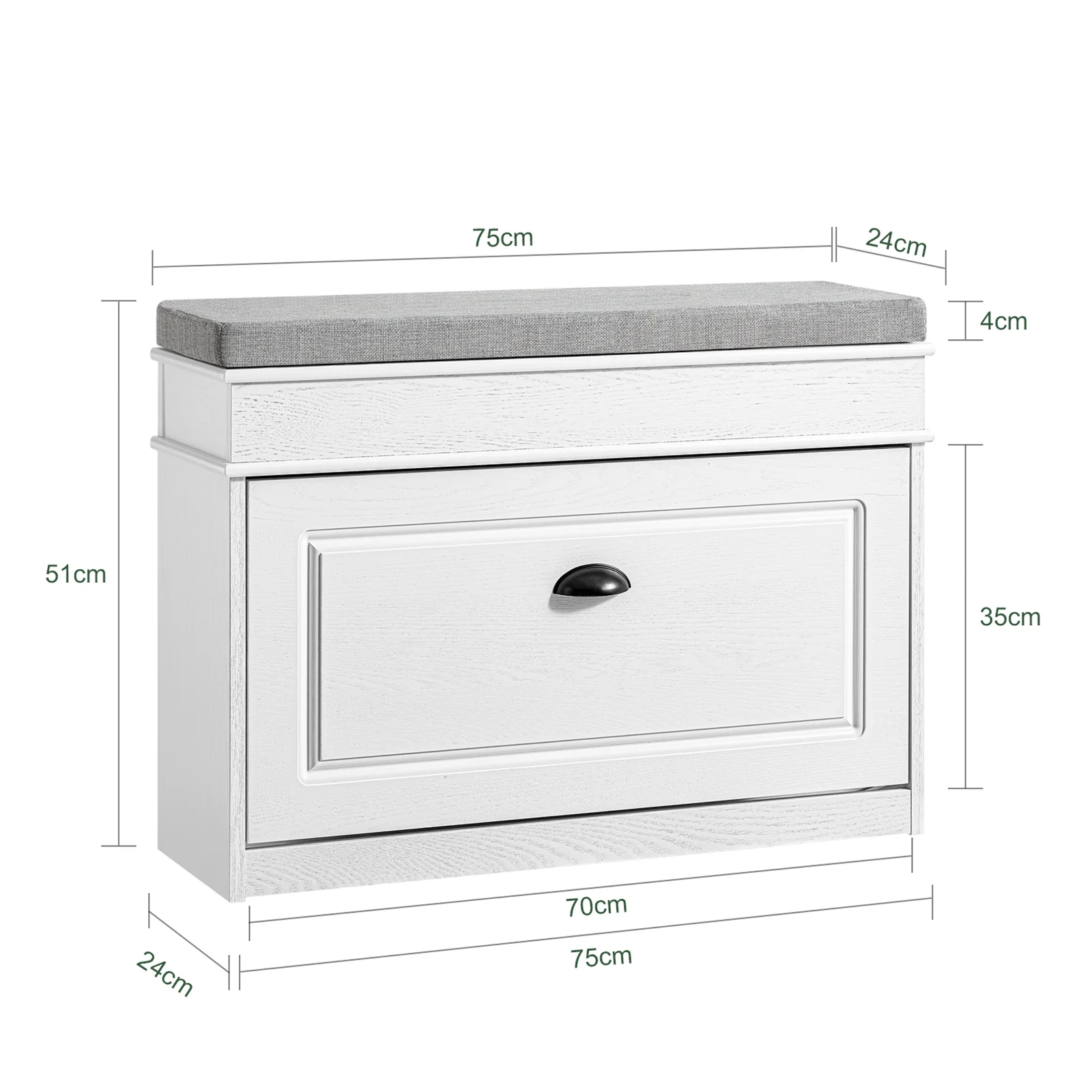SoBuy FSR82-L-WG Zapatero Entrada Recibidor con Cajón Ancho 75cm | Madera Envejecida Blanca - Image 4