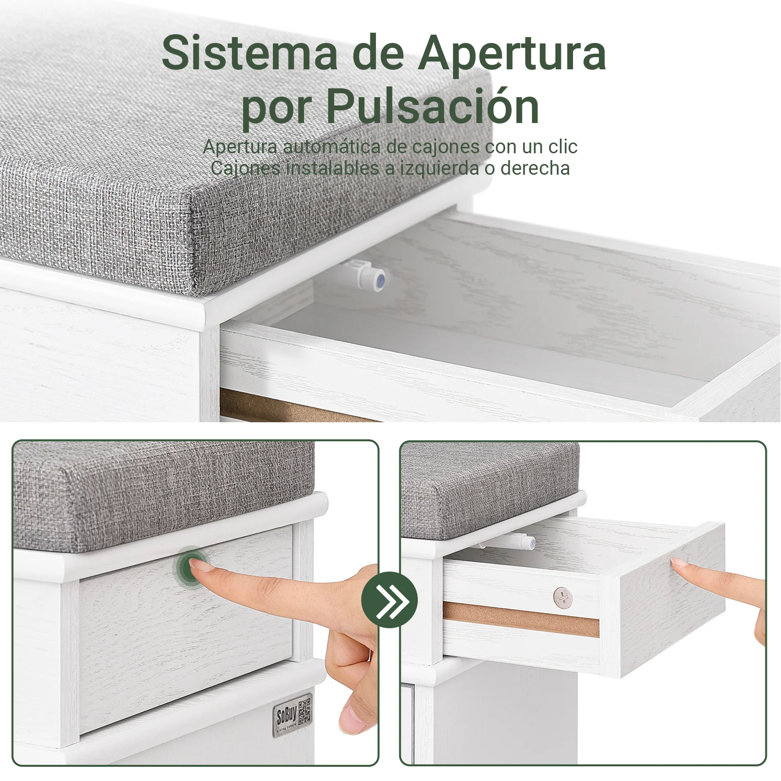 SoBuy FSR82-L-WG Zapatero Entrada Recibidor con Cajón Ancho 75cm | Madera Envejecida Blanca - Image 6