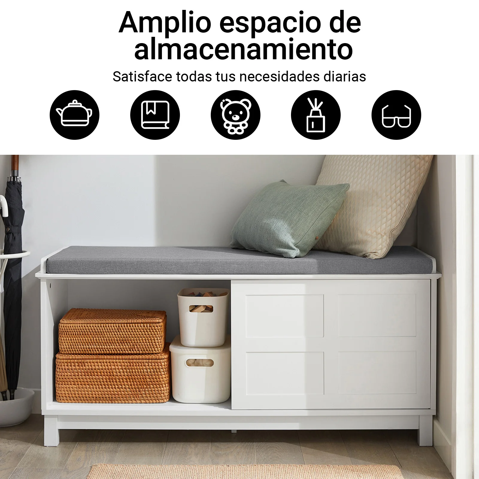 SoBuy FSR86-W Banco Zapatero con 2 puertas correderas Blanco - Image 4