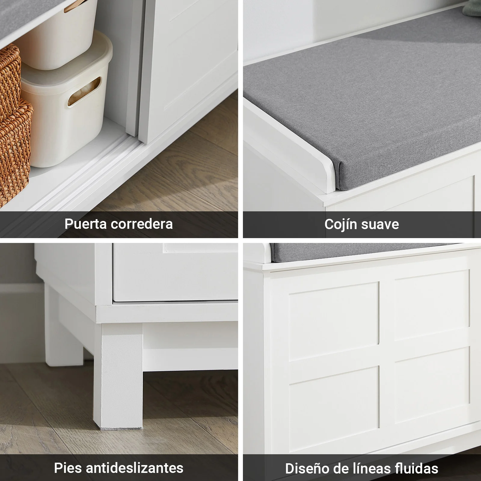 SoBuy FSR86-W Banco Zapatero con 2 puertas correderas Blanco - Image 5