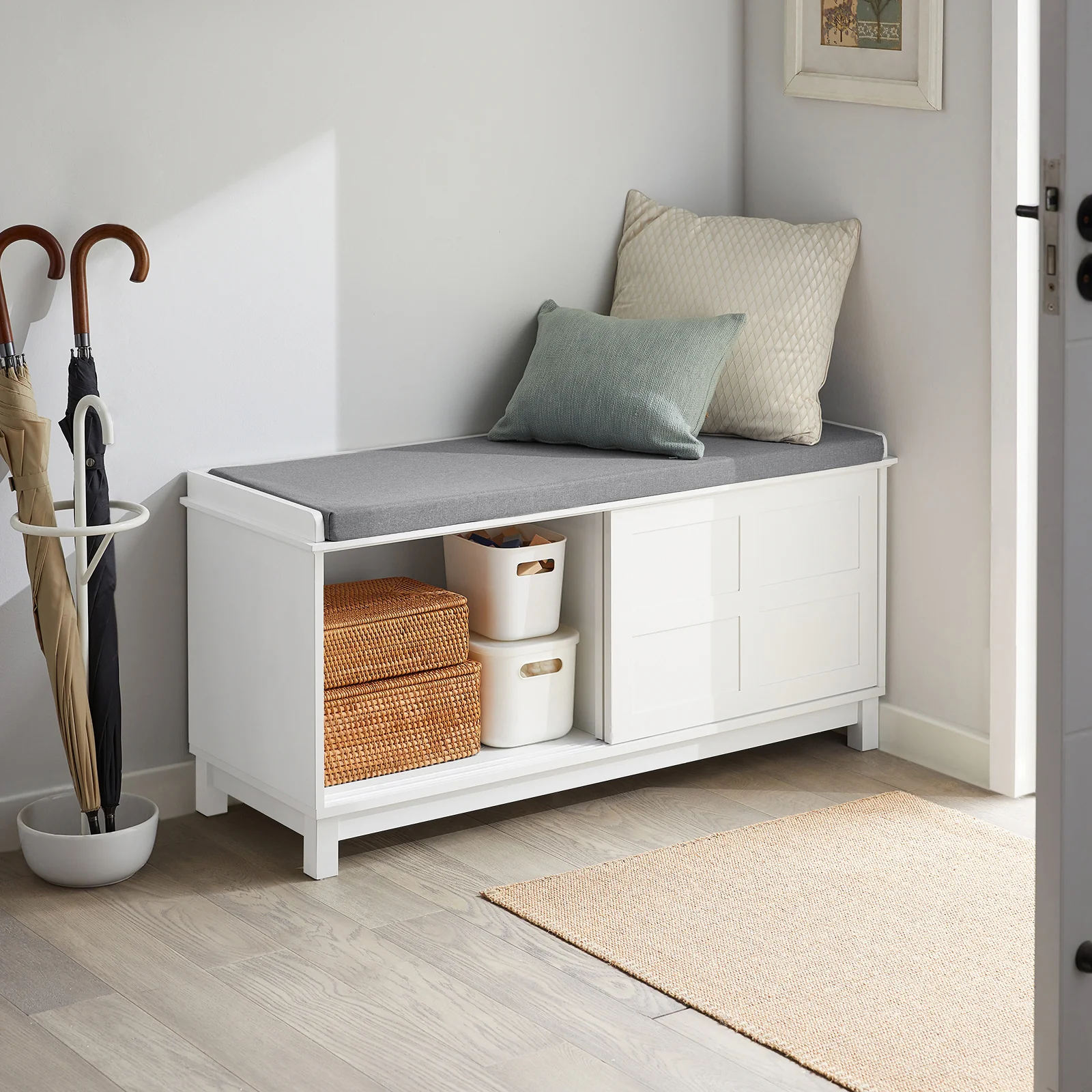 SoBuy FSR86-W Banco Zapatero con 2 puertas correderas Blanco - Image 8