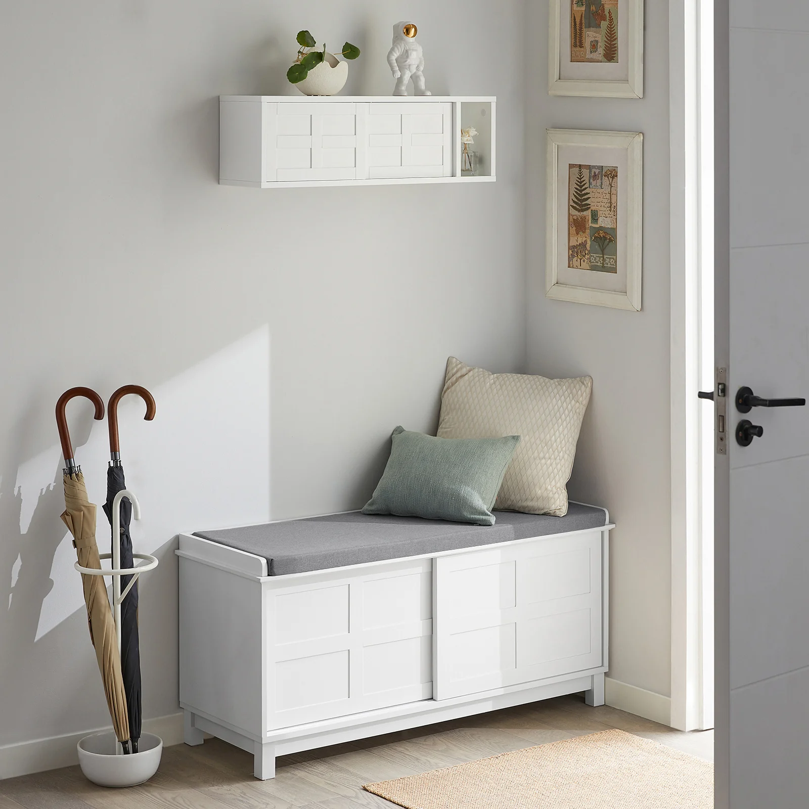SoBuy FSR86-W Banco Zapatero con 2 puertas correderas Blanco - Image 9