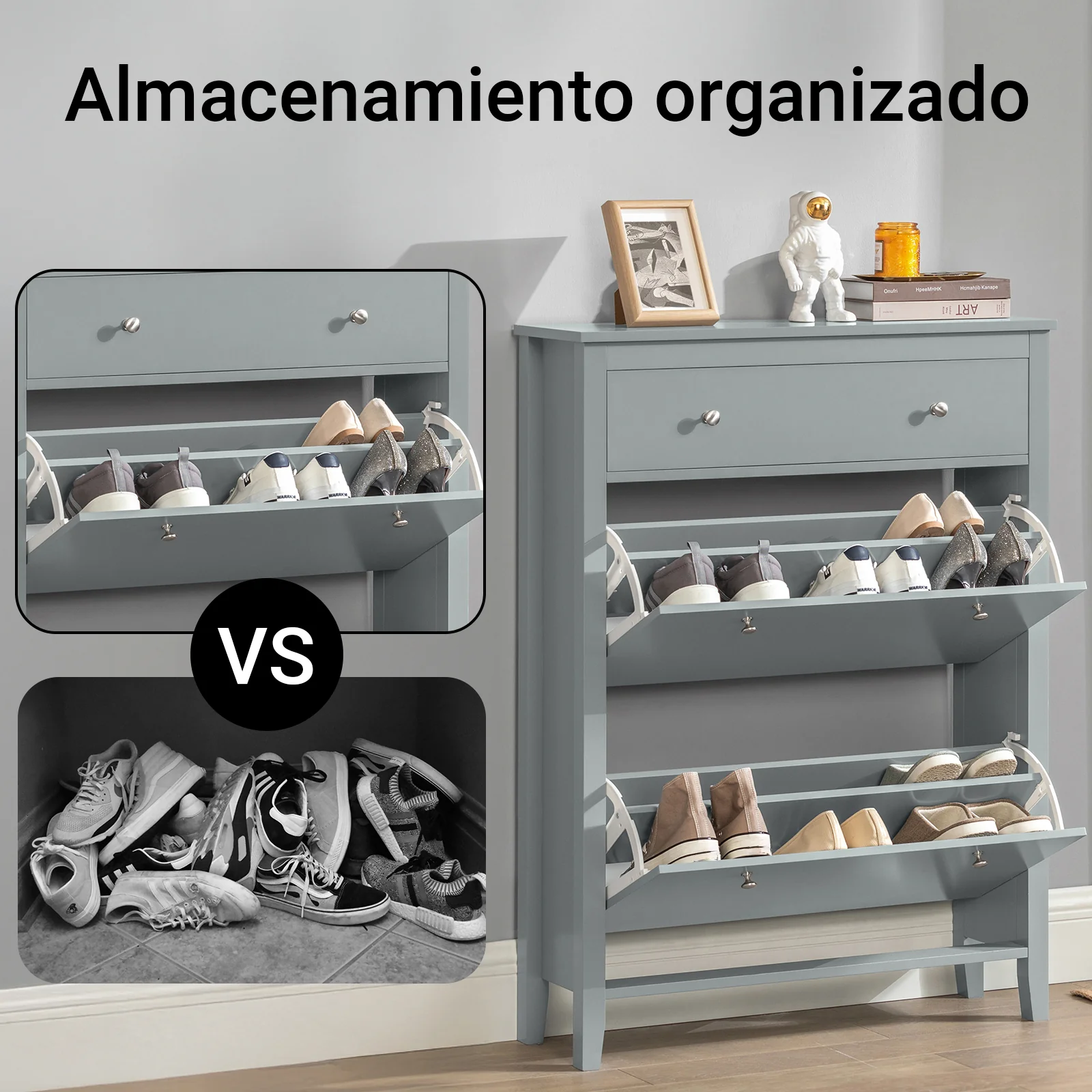SoBuy FSR89-HG Zapatero con 2 solapas y un cajón grande Gris - Image 5