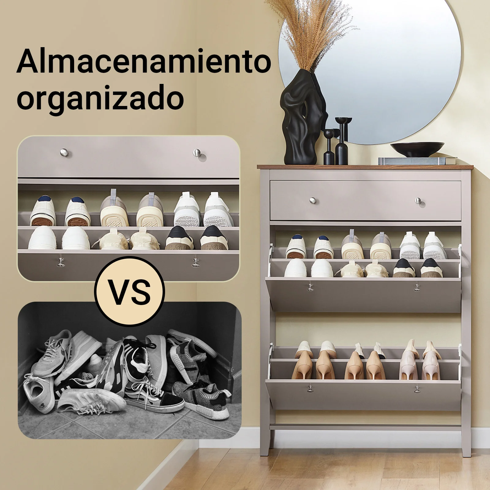 Preventa-SoBuy FSR89-KA Zapatero con Cajón y 2 solapas para 12 Pares Marrón Claro - Image 2