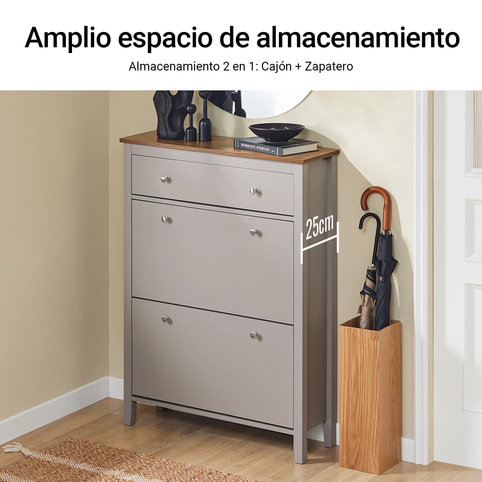 Preventa-SoBuy FSR89-KA Zapatero con Cajón y 2 solapas para 12 Pares Marrón Claro - Image 5